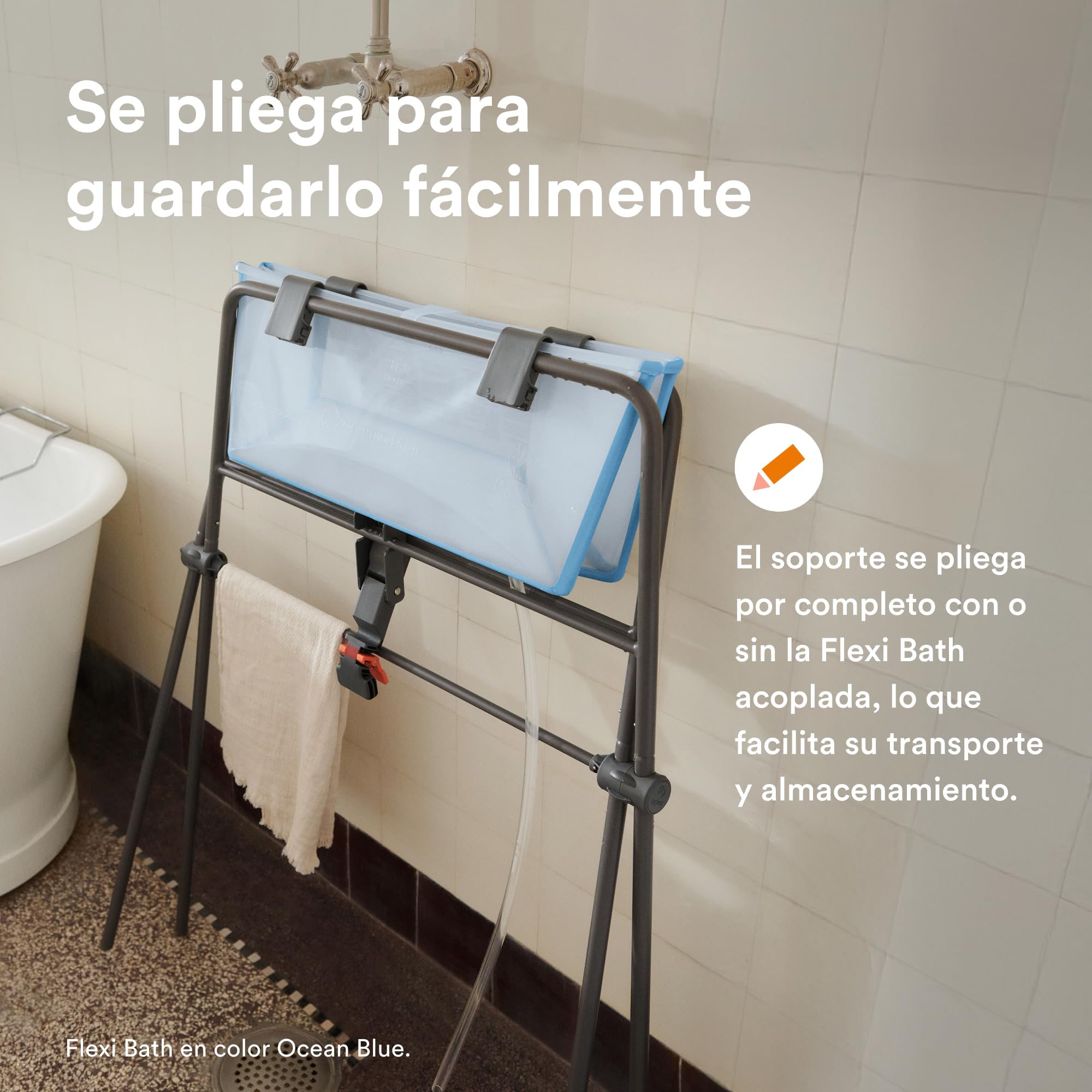 Bañera Flexi Bath de Stokke (Sandy Beige) + Soporte para recién nacido + Soporte para Bañera Flexi Bath - Ideal para niños hasta los 48 meses - Plegable, Duradera y Fácil de guardar