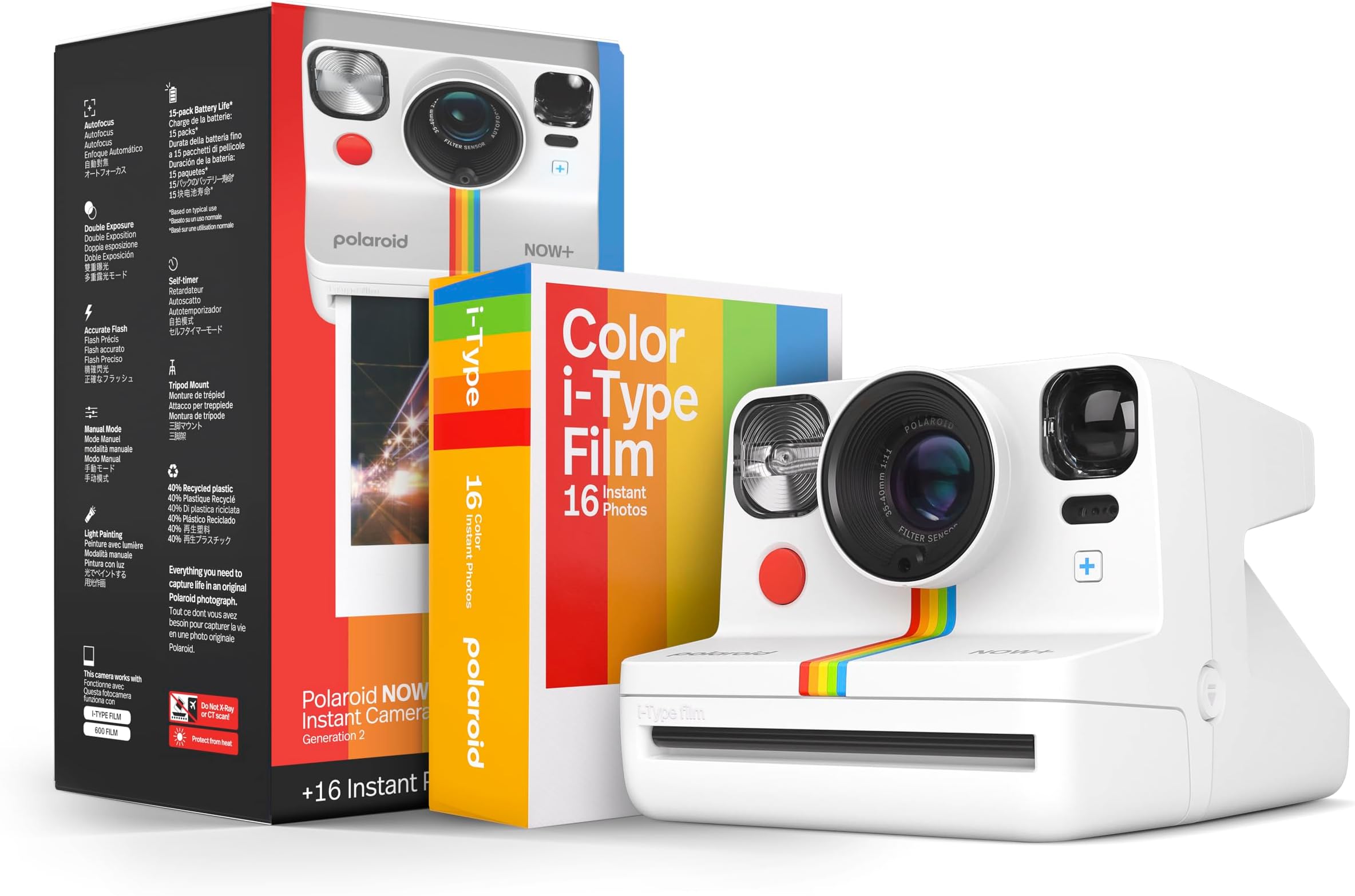 Polaroid Now+ Generation 2 - Camera + Film Bundle (16 Photos Included) - White - Bluetooth Connected App Controlled Instant Film Camera (6437)