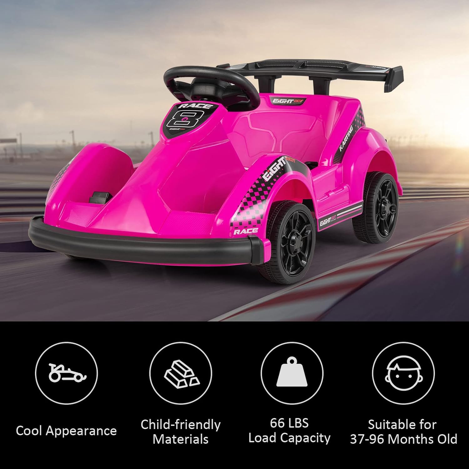 Costzon 6V Racer Go Kart with 2.4G Remote Control, Electric Kids Ride-on Toy with Safety Belt, Music, USB Port, Forward/Backward, 2MPH Max Speed, Battery Powered Go Kart for Kids 37-96 Months (Pink)