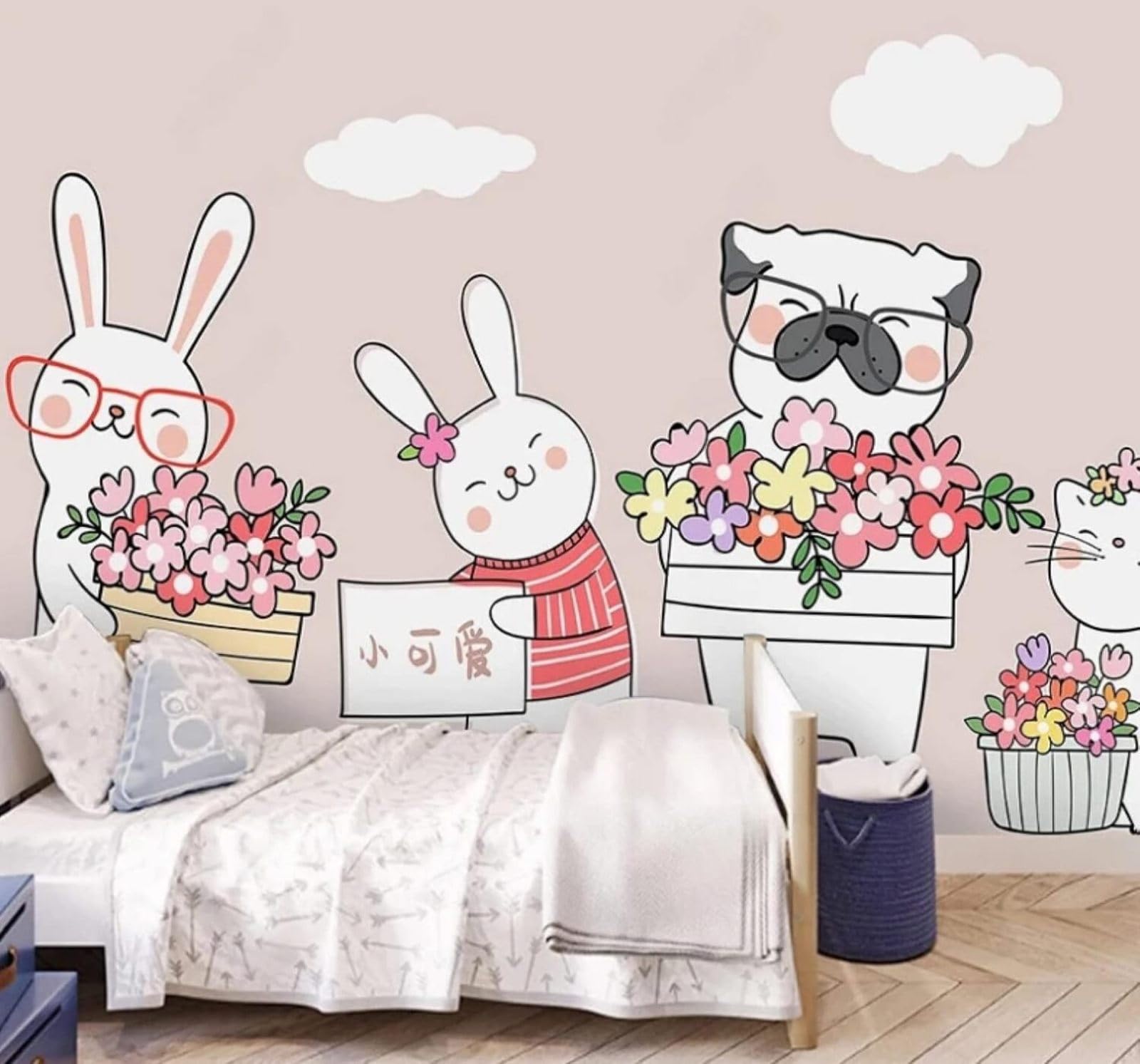 XLMING Cartoon Hand Drawn Cute Little Rabbit Little Cat 3D Wallpaper Luxury Home Dining Decor Paste Sofa Living Room The Wall for Bedroom Mural-400cm×280cm