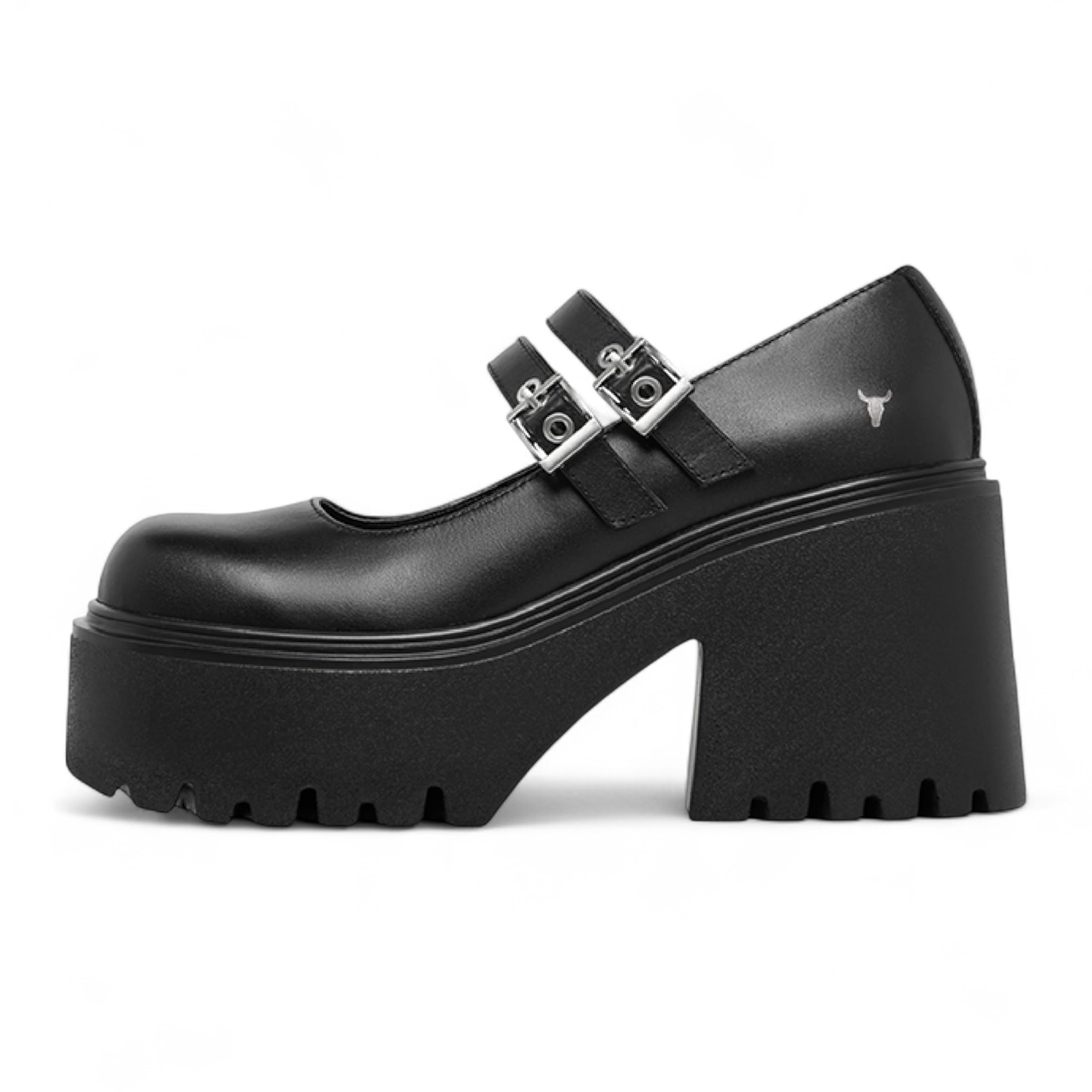 Scarpe Mary Jane con Tacco e Plateau in Pelle Nera Windsorsmith da Donna