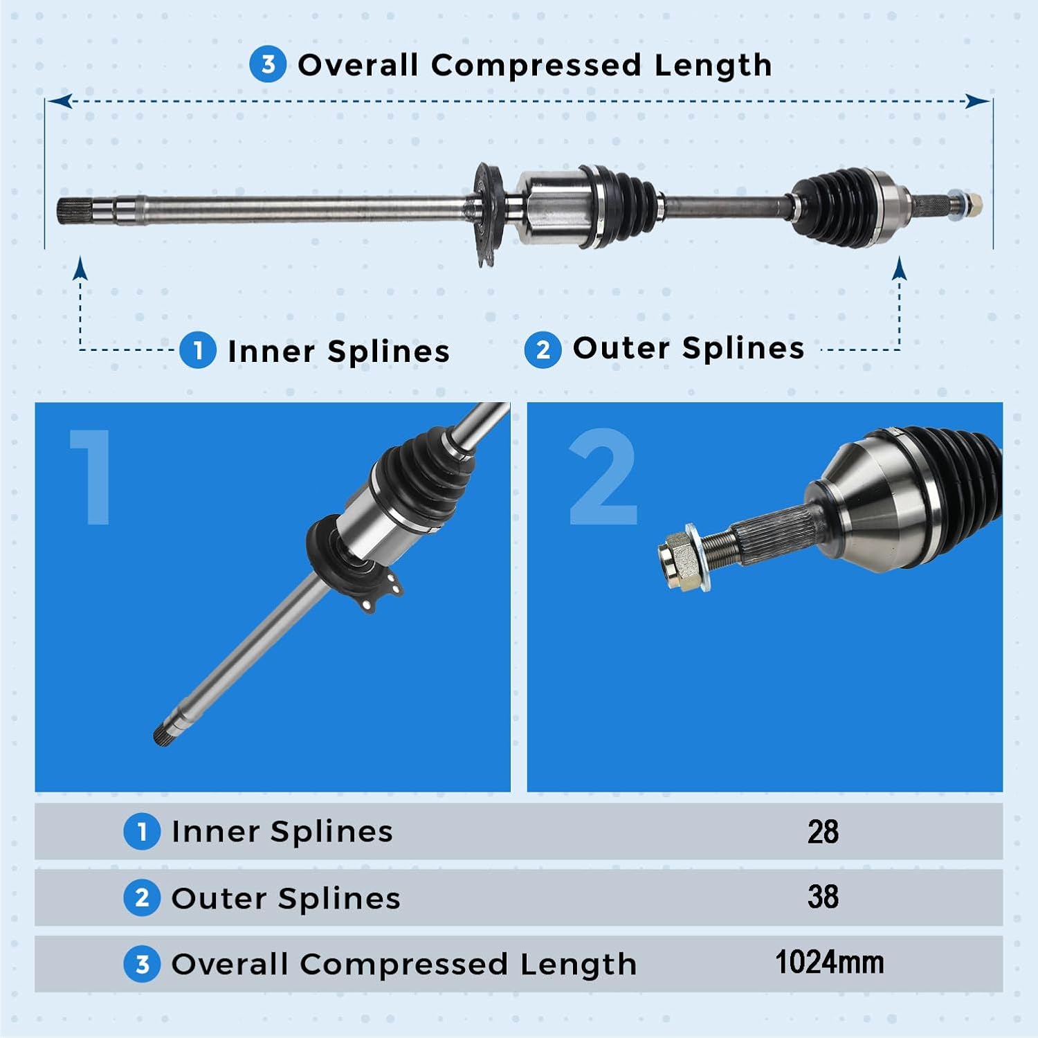 Front Right CV Axle Half Shaft Assembly for 2005-2007 Ford Five Hundred Mercury Montego 2WD w/6 Spd. A.T.