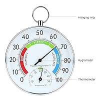 Vista 4 de Medidor de humedad de temperatura, termómetro higrómetro con anillo colgante, higrómetro de pared de alta precisión, probador de humedad
