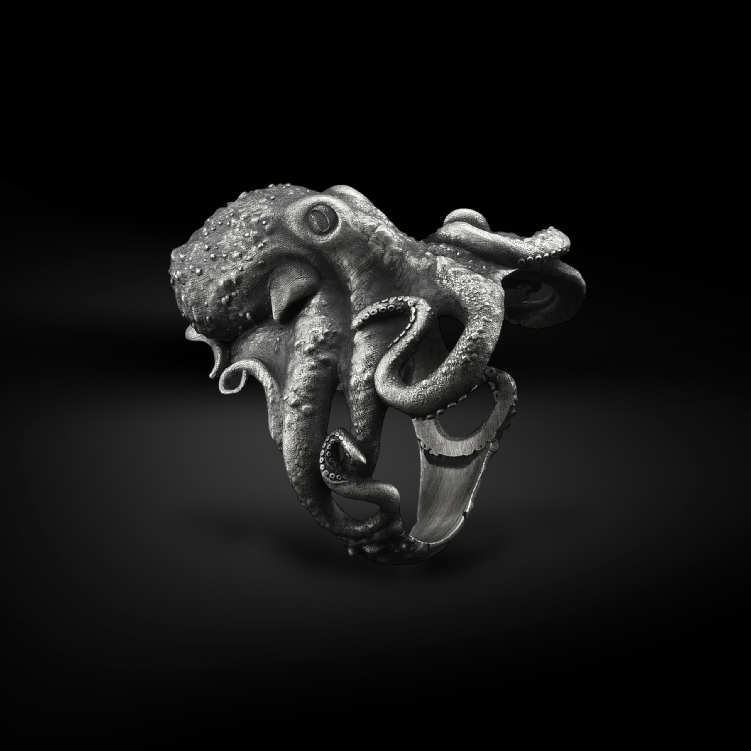 BySilverStone - Handgefertigter Oktopus-Herrenring Aus Sterlingsilber, Oktopus-Tier-Biker-Ring, Oktopus-Tier-Silber-Herrenschmuck, Meerestier-Gothic-Ring, Ring Für Männer