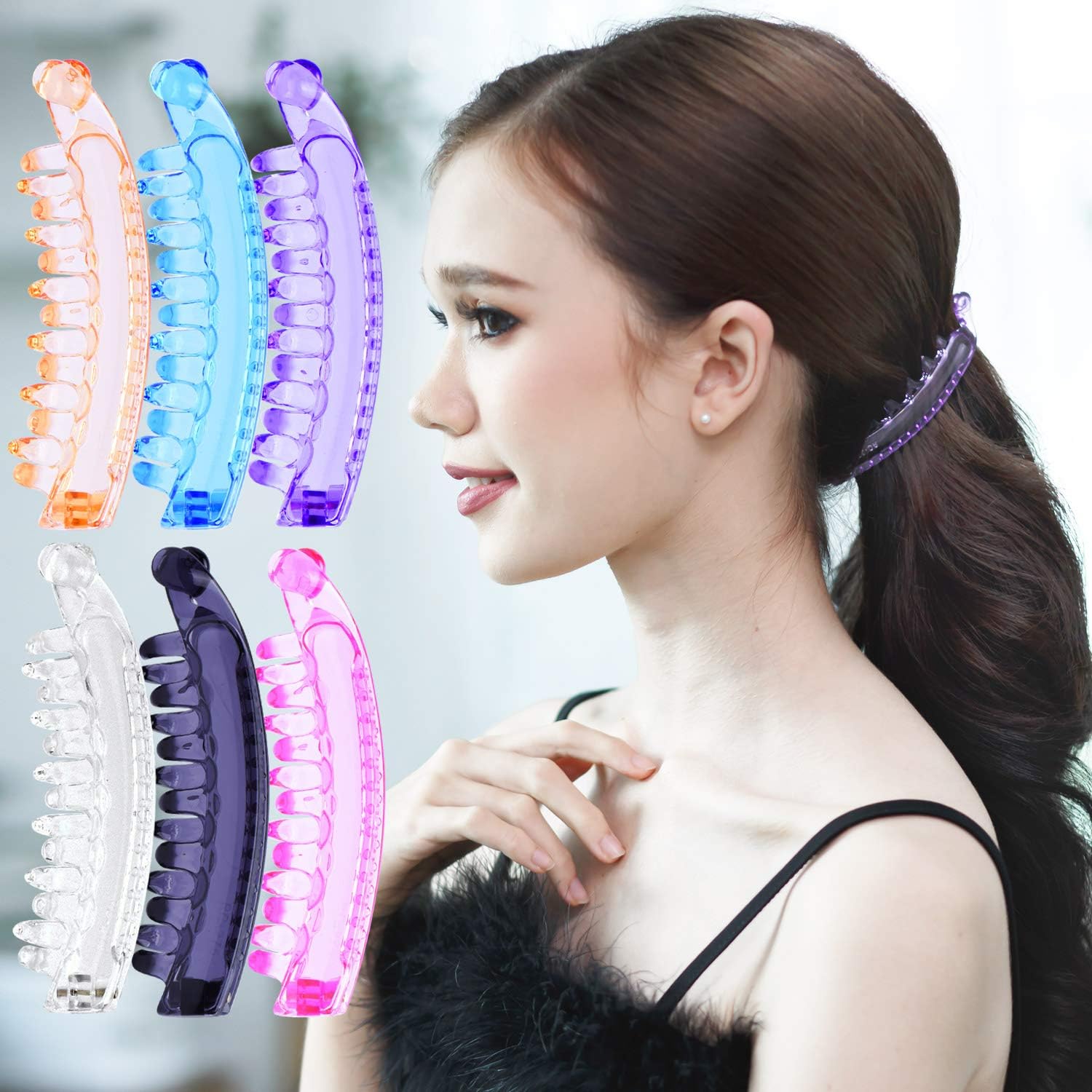 RC ROCHE 6 Pcs Large Banana Hair Clips Claws for Women Thick Curly Ponytail Holder Maker Big Comb No Crease Strong Hold Styling Clasp