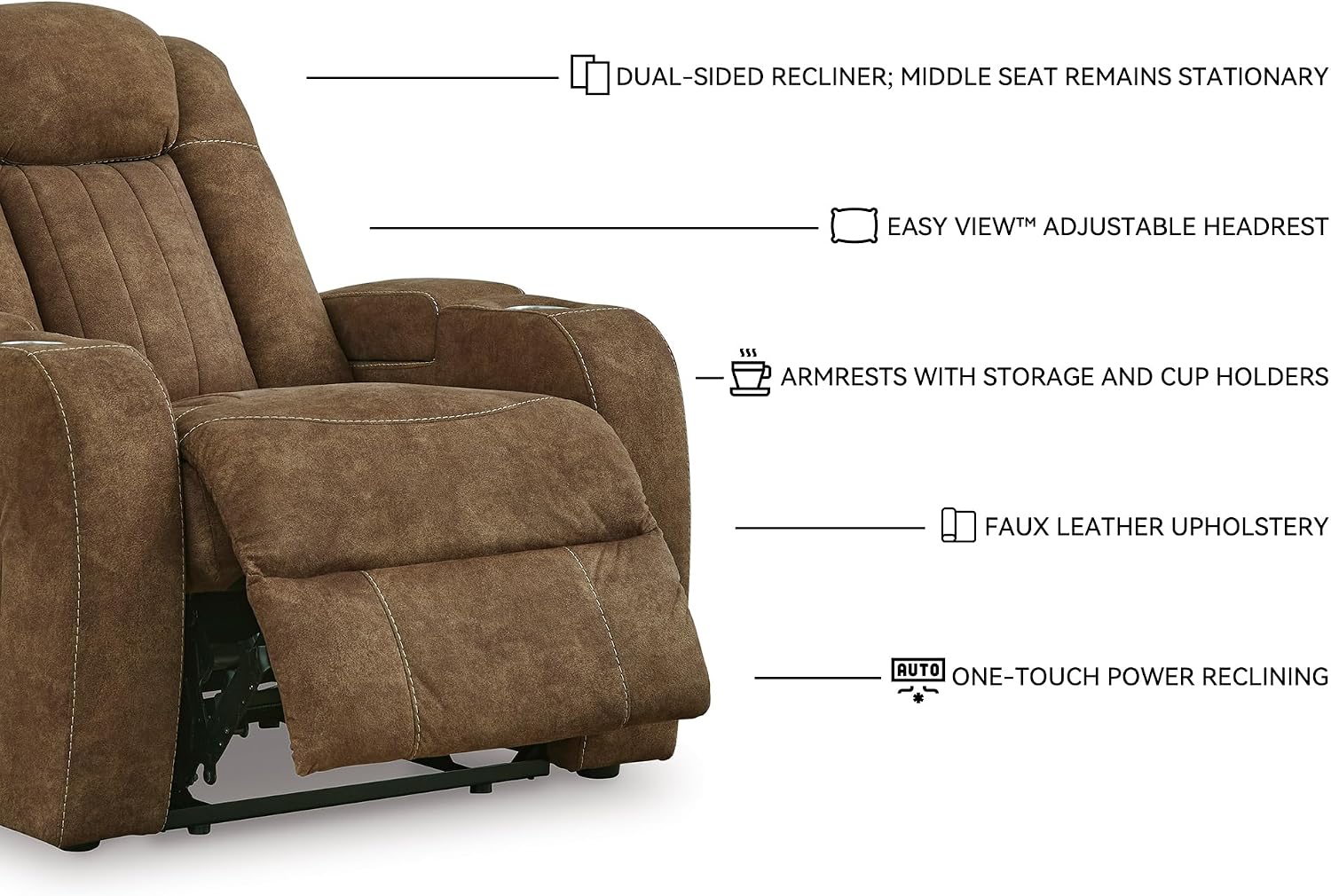 Signature Design by Ashley Power Recliner Chair, Wolfridge Faux Leather | Cup holder, One-touch adjustable headrest, Zero-draw USB, Media room use