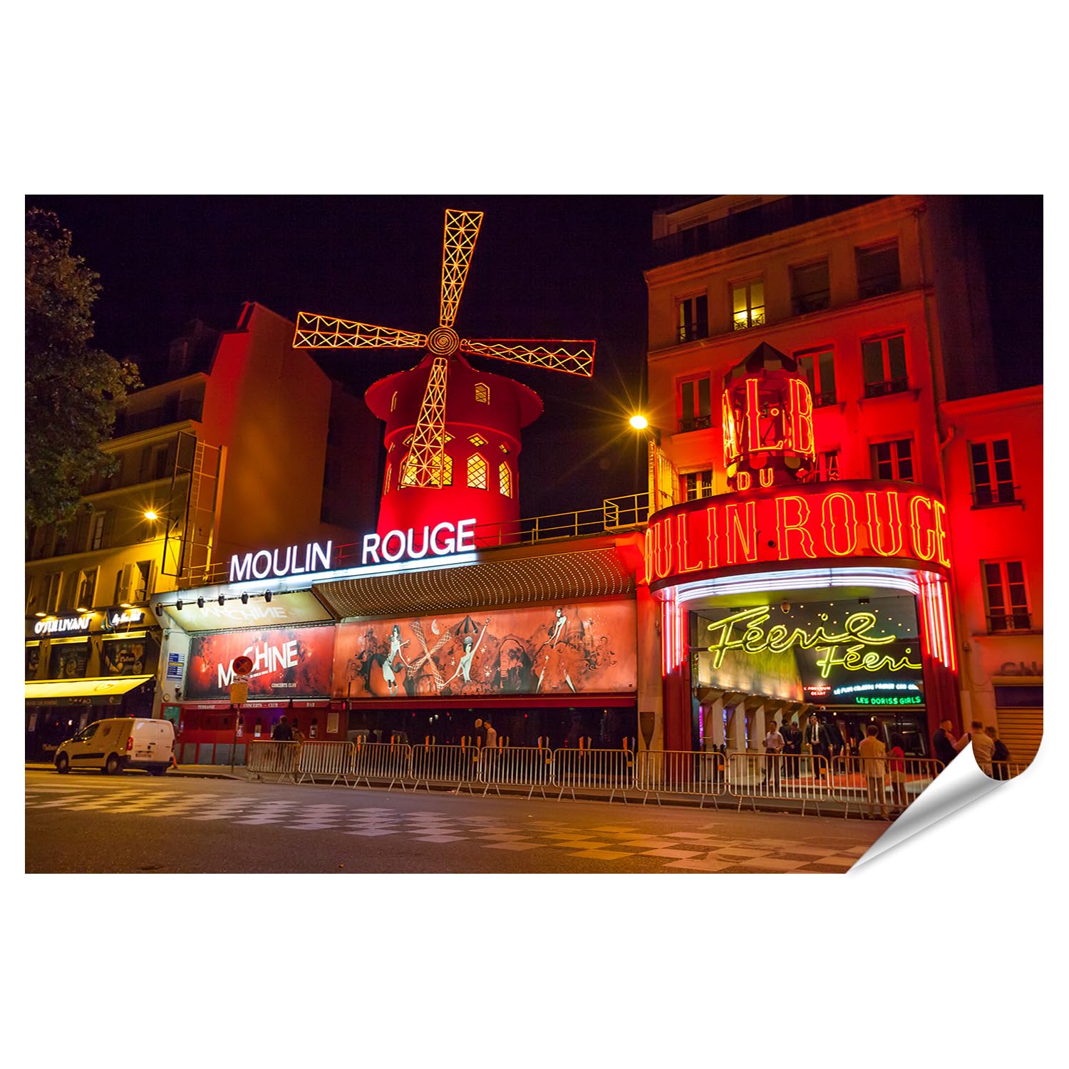 islandburner Prime Picture Poster Moulin Rouge en la noche con luces rojas brillantes en la ciudad imágenes de alta calidad impresión fotográfica
