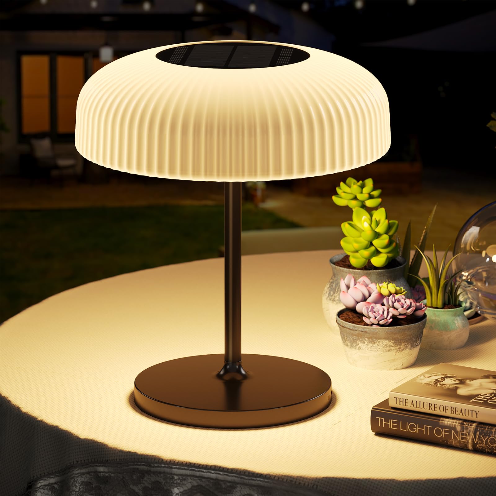 Auting Lámpara de mesa LED, IP44, lámpara de mesa solar para exteriores con regulador táctil y batería, cable de carga USB-C, lámpara de noche, lámpara de lectura, lámpara LED, elegante para