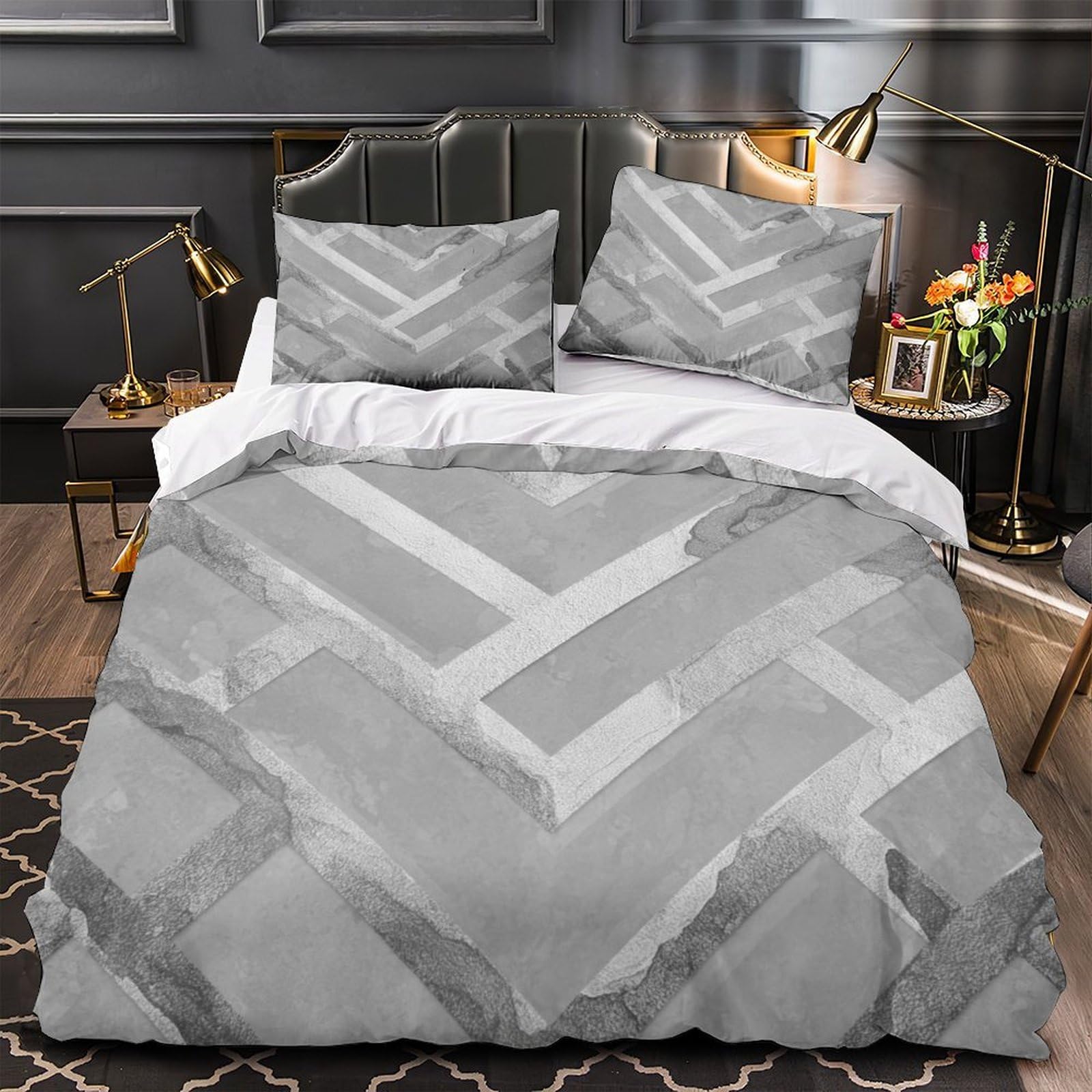 Housse de couette moderne pour chambre fille et ado, lit simple géométrique