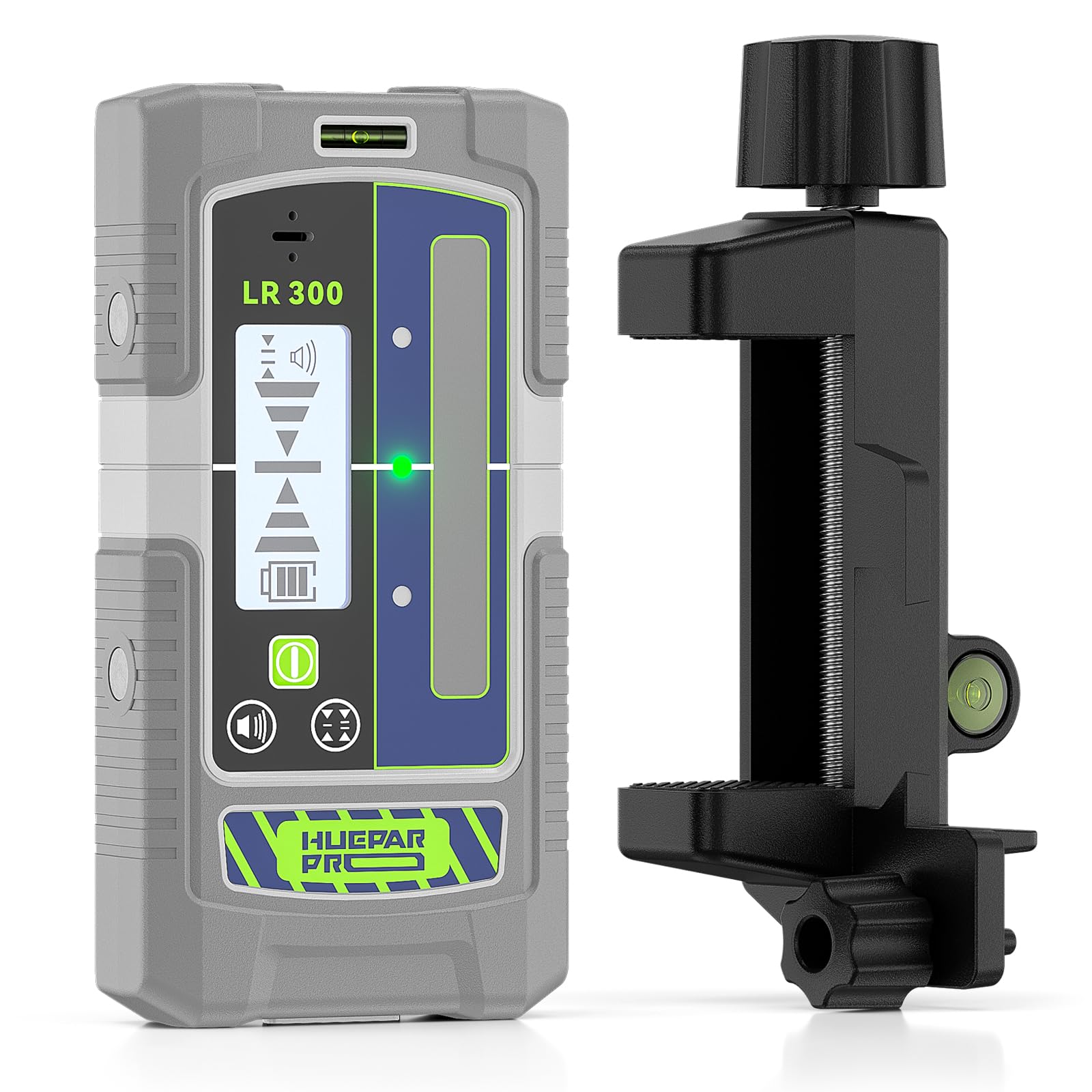 Huepar Pro Ricevitore Laser Modalità Impulso Rilevatore di Linea per Livelli Laser, Esterno 60 m, Modalità Doppia Precisione, Impermeabile IP65, Morsetto Magnetico, LCD+LED, Durata di 20 Ore