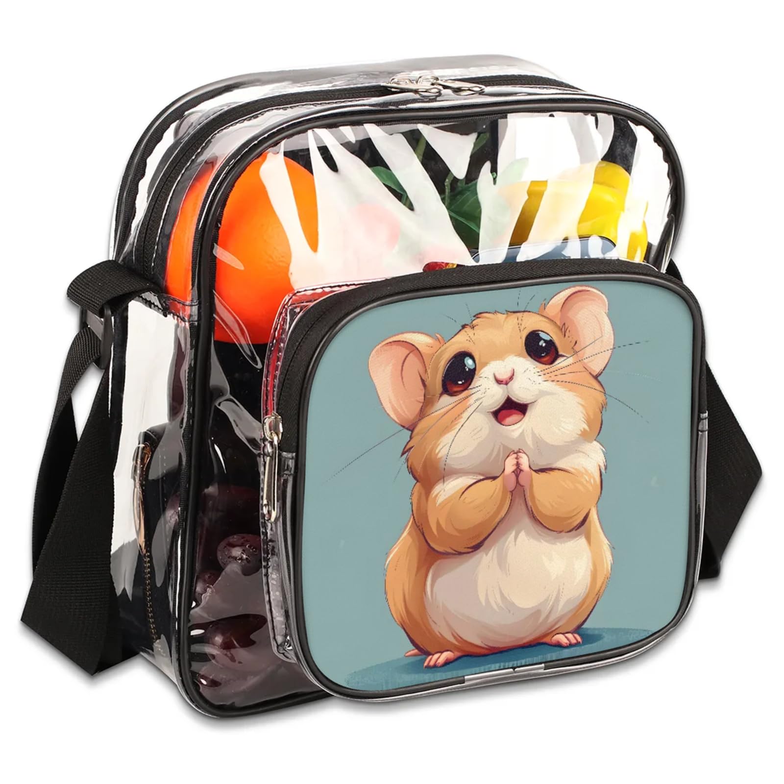 Clear Crossbody Bag Stadium Approved Animals Hamster Transparent Bag for Festivals, Sports Events, Concerts,Beach Bag for Women Men Clear Purse with Front Pocket Messenger Bag with Adjustable Strap
