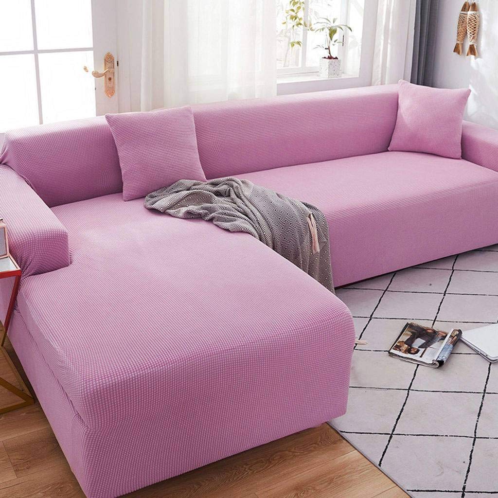 Housse de canapé 5 places en tissu extensible violet clair pour canapé en L