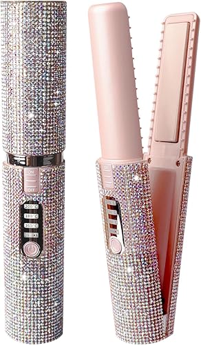 Plancha y rizador de pelo inalámbrico 2 en 1, mini plancha plana inalámbrica portátil para cabello fino y corto suave, alisador de pelo recargable