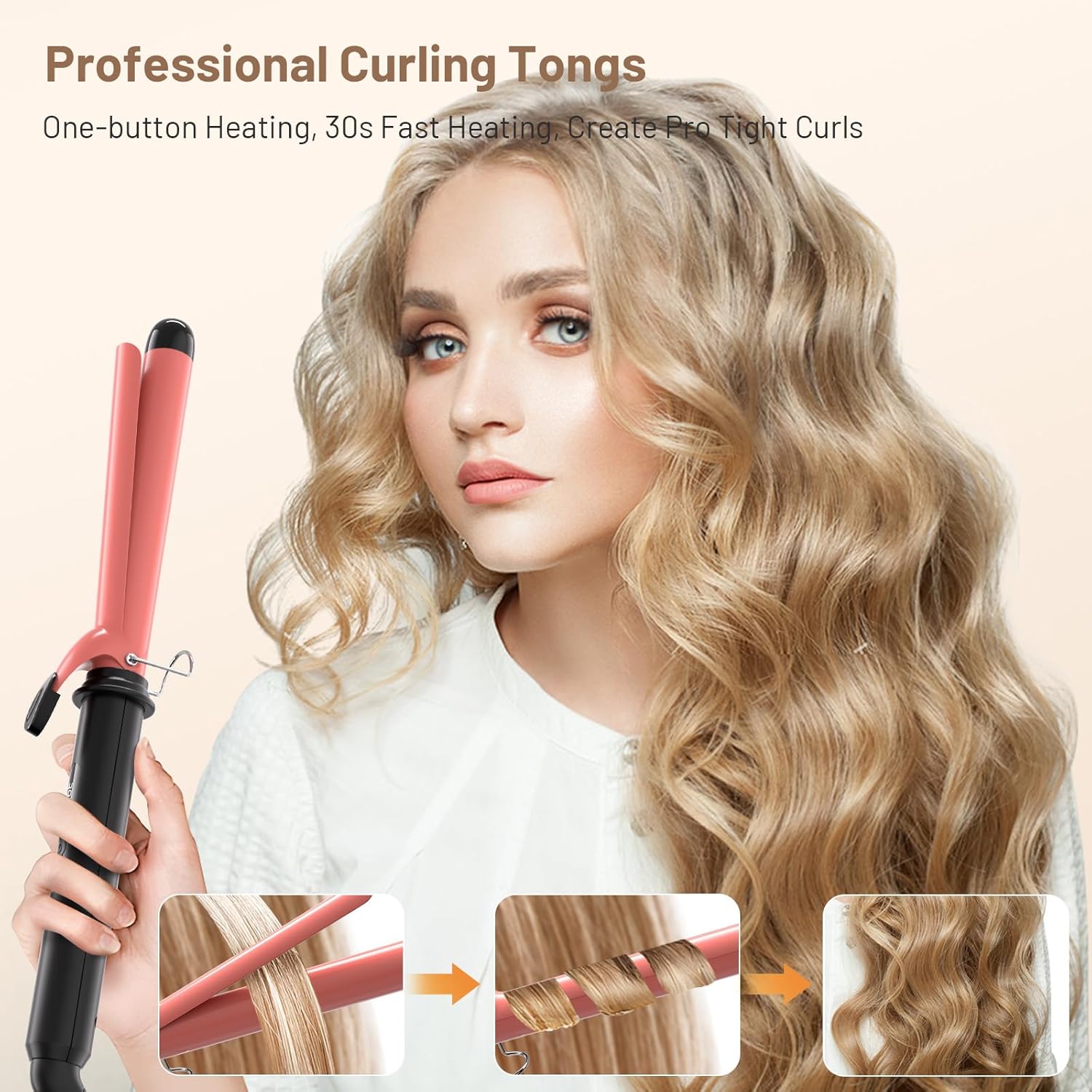 Dual Voltage Curling Iron 1 Inch Long Barrel–Ceramic Fast-Heating Hair Styling Tool for Short & Long Hair, Travel Curling Wand with 12 Levels Smart Temperature Control and Safety Glove