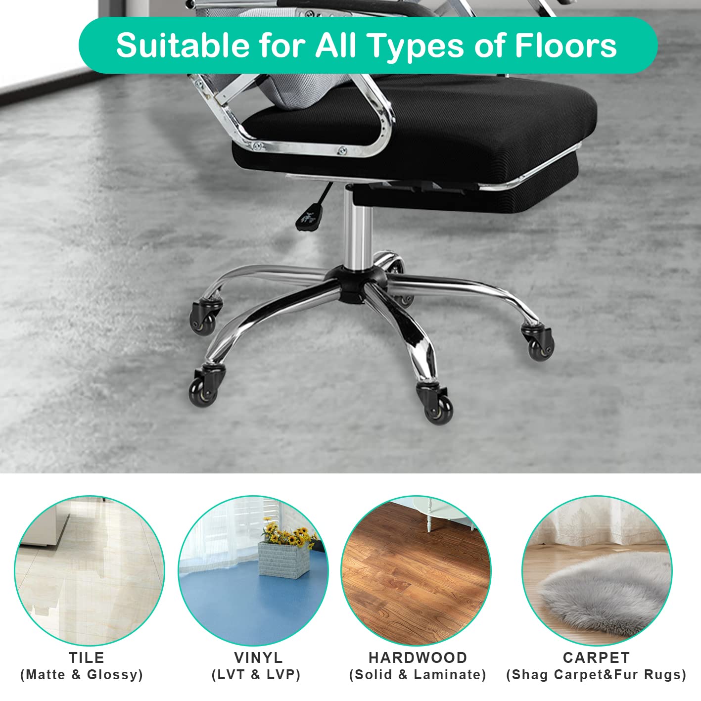 Amazon | Hirate オフィスチェア用キャスター 5個パック 3/8インチ