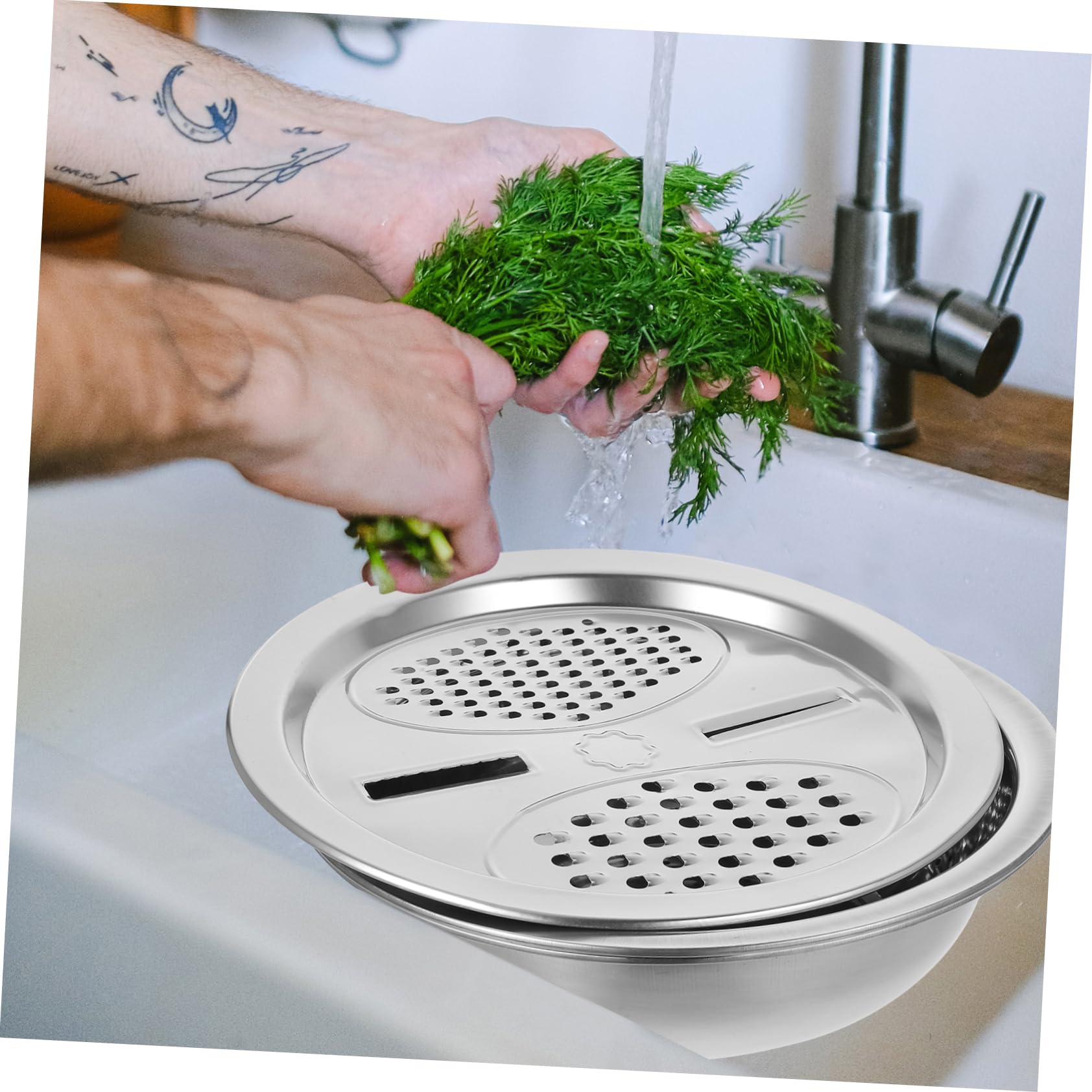 Colador de Verduras y Frutas de Acero Inoxidable 3 Piezas Diseño de Drenaje Adecuado para Cocina y Amasado Estilo Aleatorio