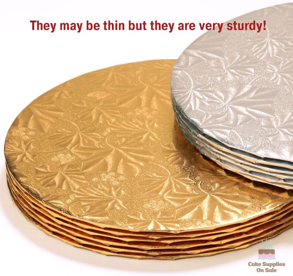 8 inch Gold Round Thin Sturdy Foil Wrapped Corrugated Cake Board Drums