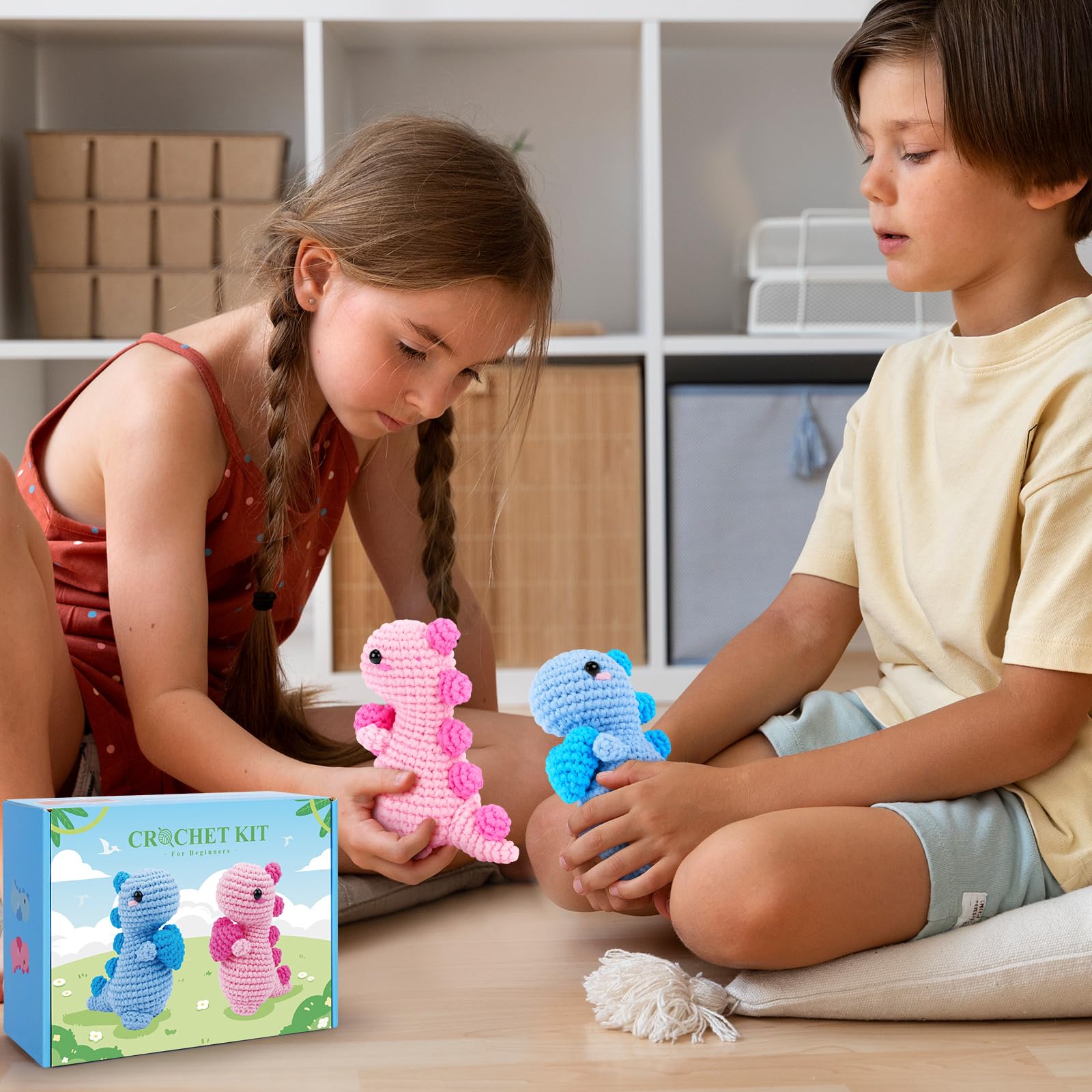 Jodsen Dinosauro Kit per Uncinetto per Principianti Dinosauro DIY kit per all'uncinetto Set Ferri da Uncinetto Bambini e Adulti Con Istruzioni Passo per Passo e Video Tutorial Dettagliati (Dinosauri