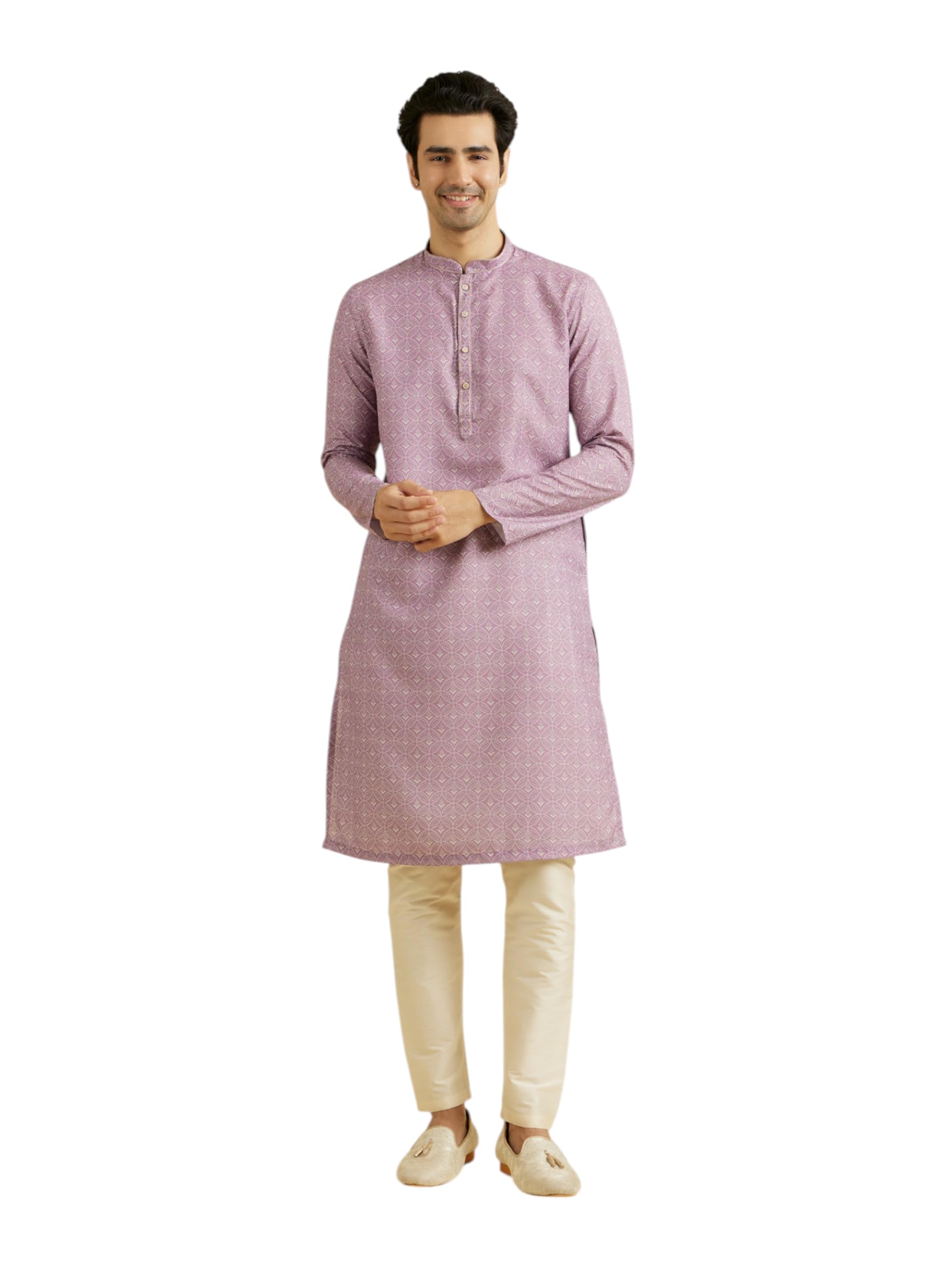 manyavar Men's Cotton Blend Self Design Kurta Pyjama Set (2pcs)-picture-23