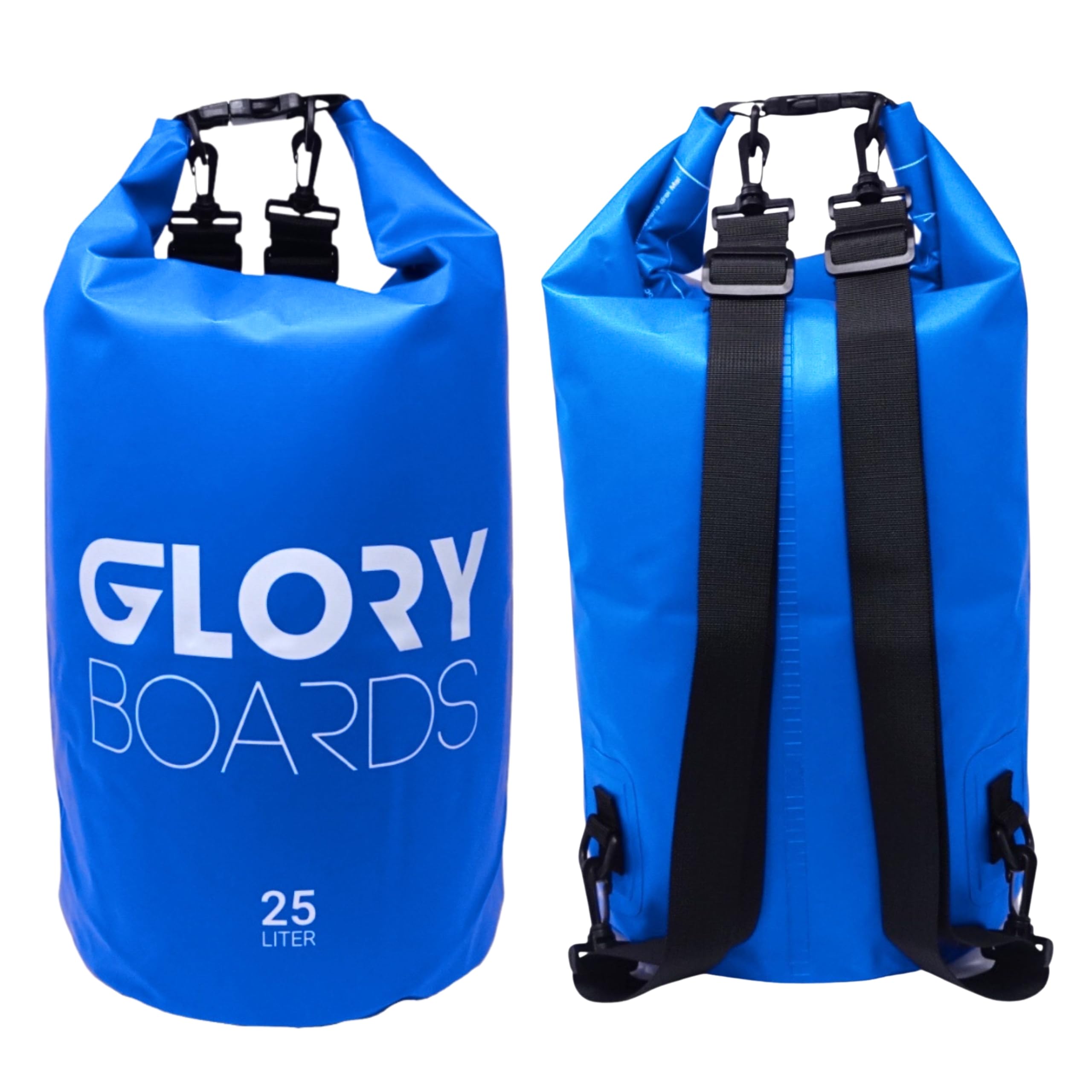 Glory Boards® Wasserdichter Dry Bag Rucksack - Ultra-Robust, leicht für Reisen, Schwimmfähig, mit Schultergurt für Stand up Paddling, Tauchen, Kajak, Rafting und Camping, 25 Liter, Blau