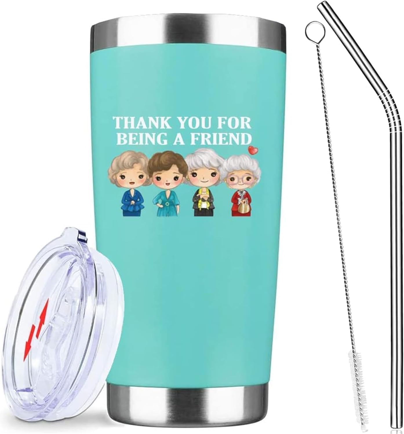 Thank You for Being A Friend Cups,Golden Girls Tumbler with Lid,Golden Girl Merchandise,Gifts for Her,20 OZ Insulated Water Bottle Travel Coffee Mug, Unique Gift for Women Friend Birthday (Green)
