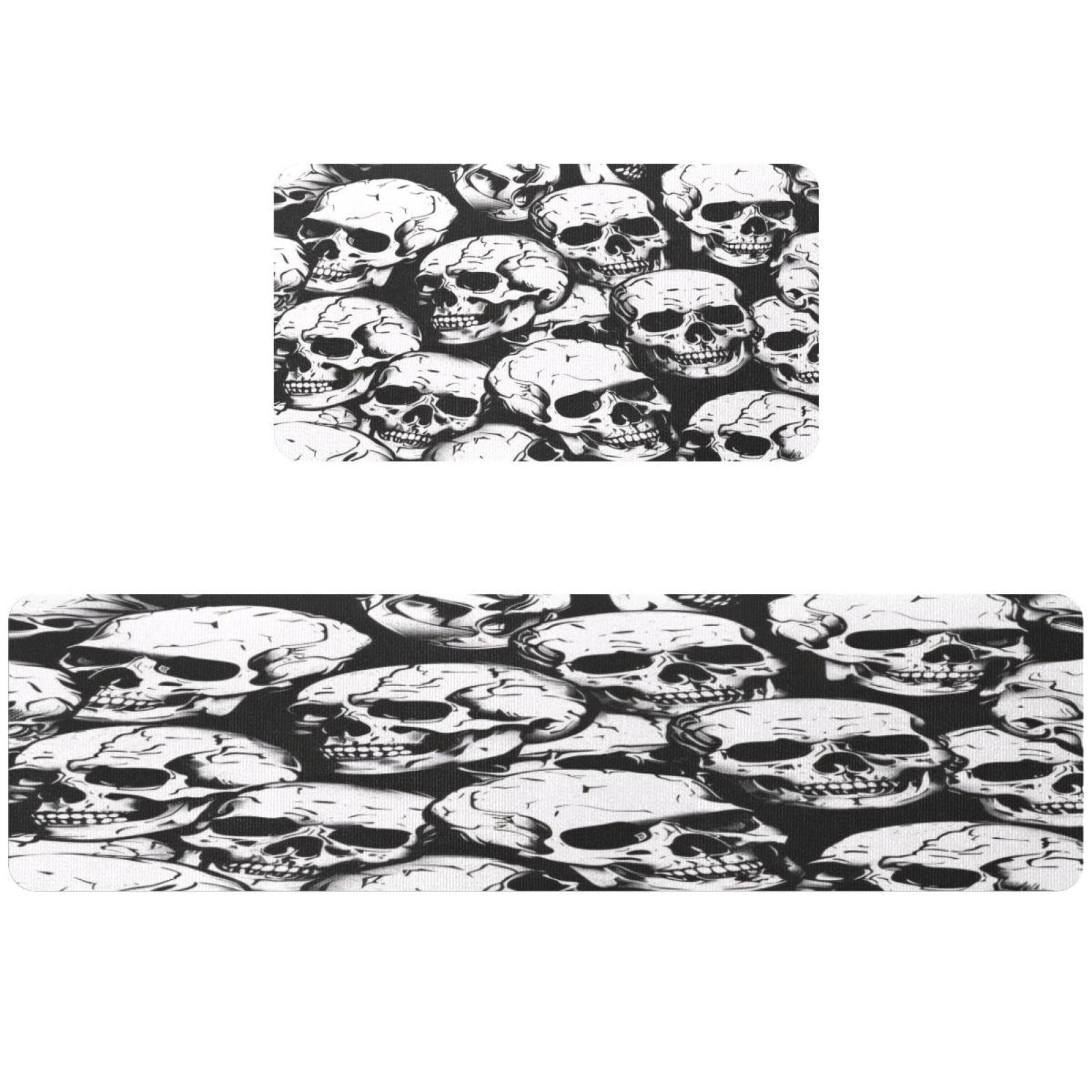Tapis de cuisine antidérapants et lavables motif crânes | Lot de 2