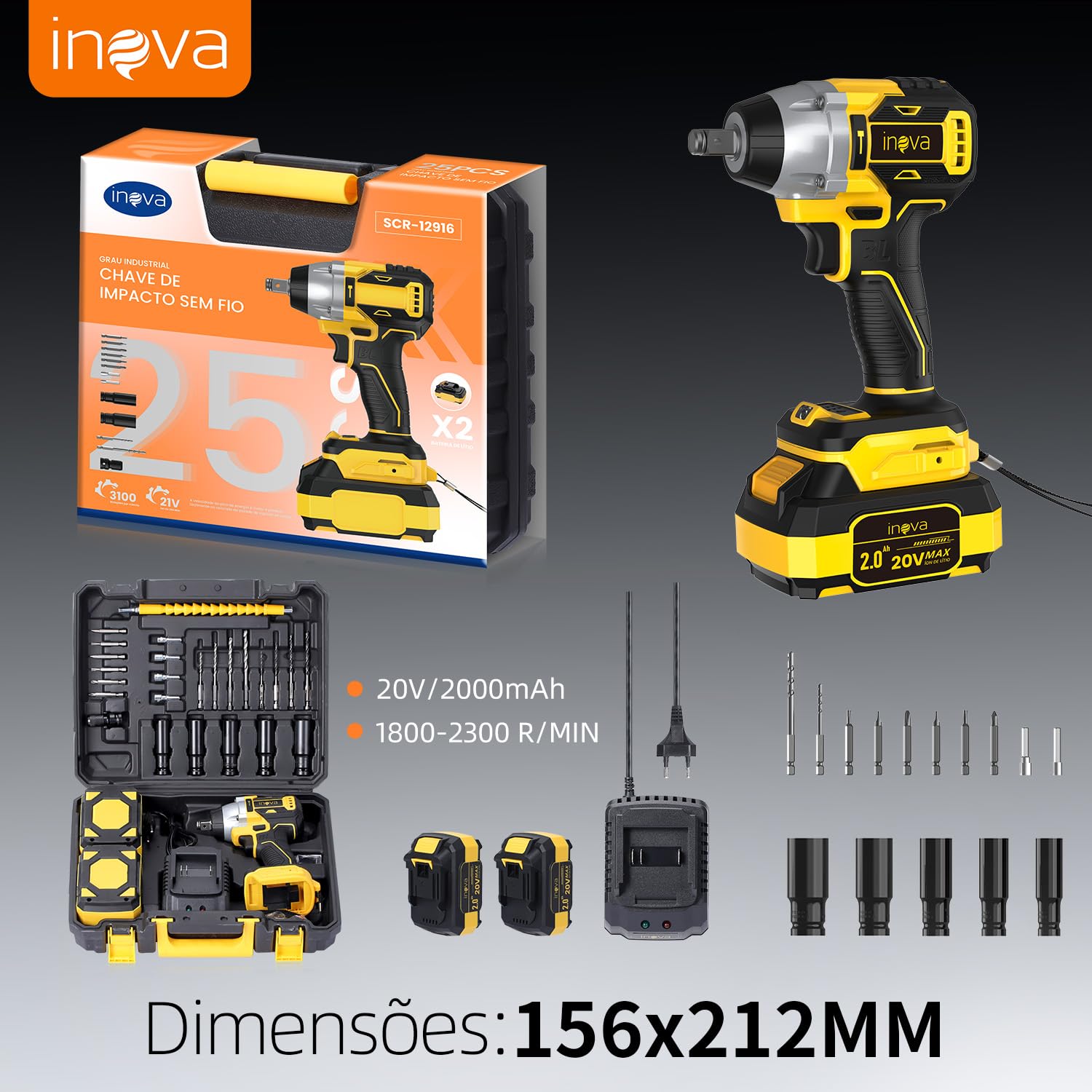 Wata Yutページ Kit Chave De Impacto E Furadeira Com 2 Baterias Cor Amarelo