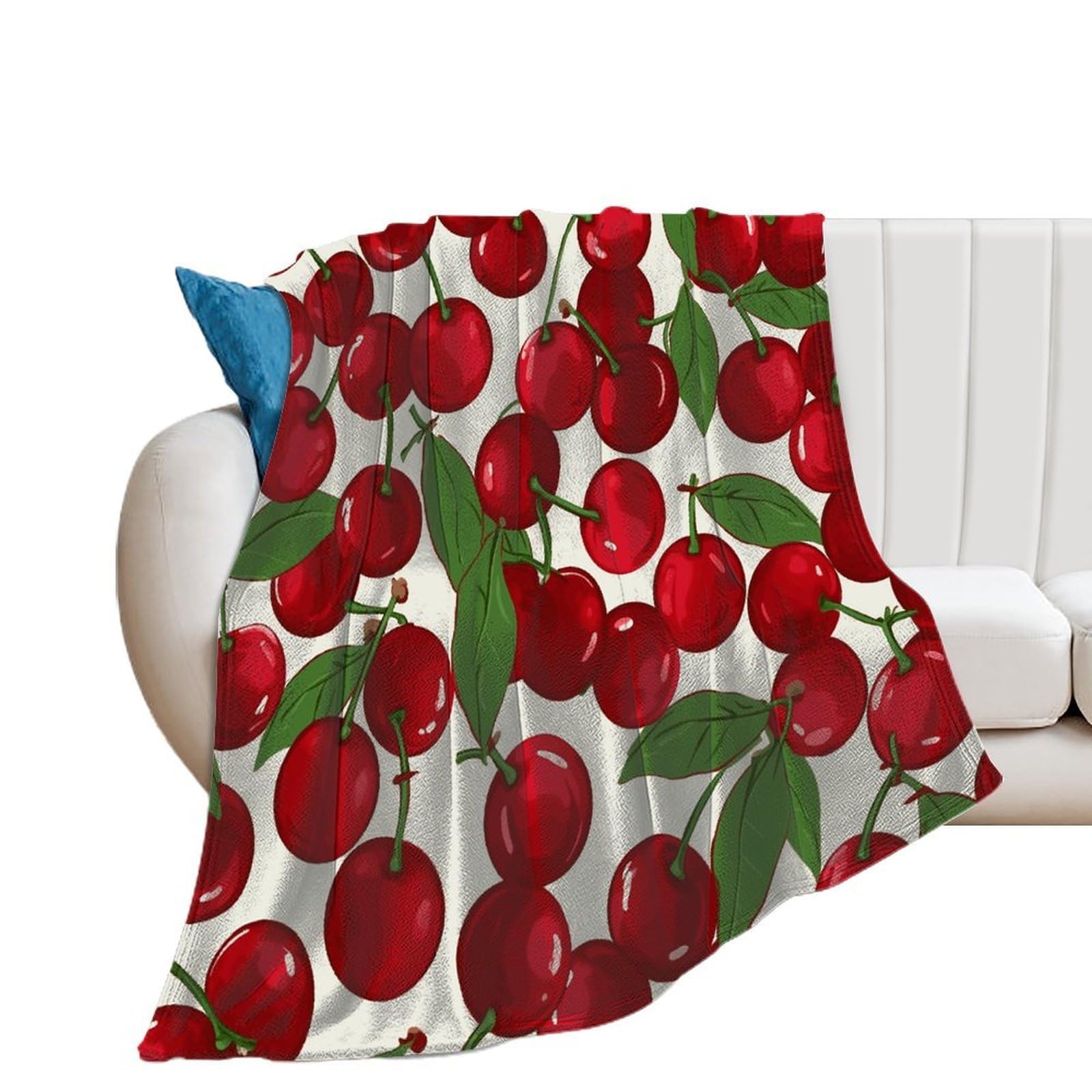 Red Cherries Throw Blanket for Couch Soft Cozy Flannel Bed Blanket Fuzzy Decorative Blanket Warm Lightweight Throw Blanket All-Season Home Decor Gift for Home Office Sofa 30"*40"（76 * 100cm）