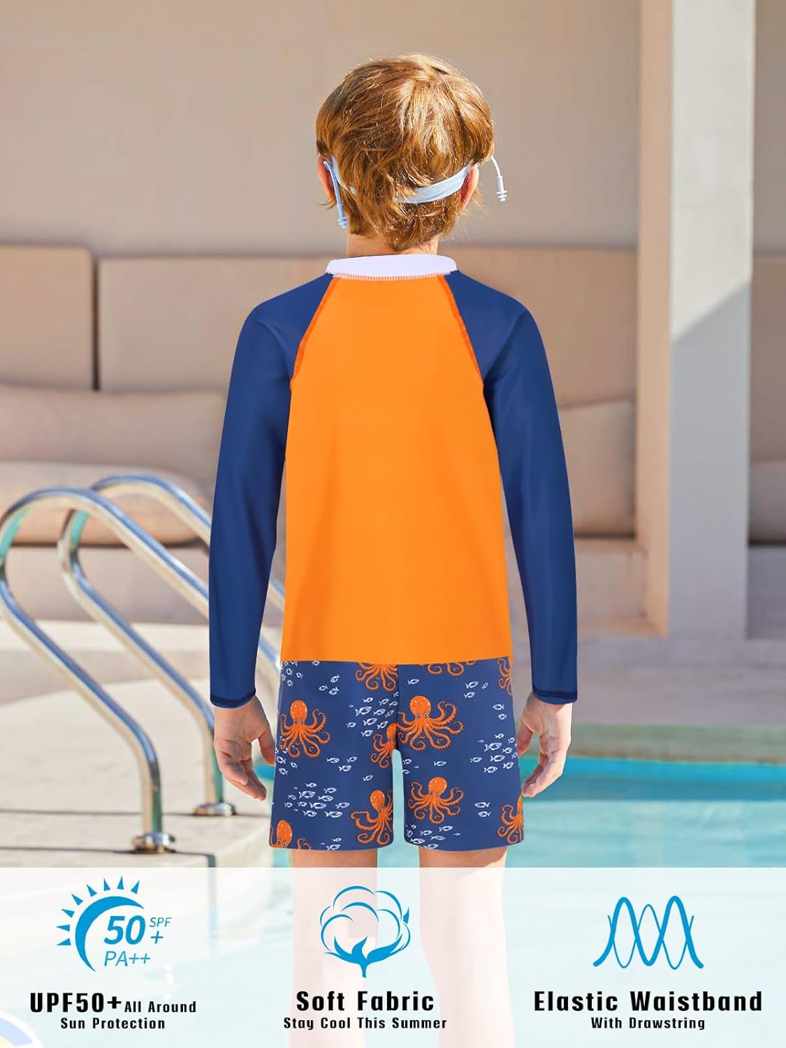 Boys Long Sleeve Rash Guard Swimsuit Kids 2-Pieces Bathing Suits Set