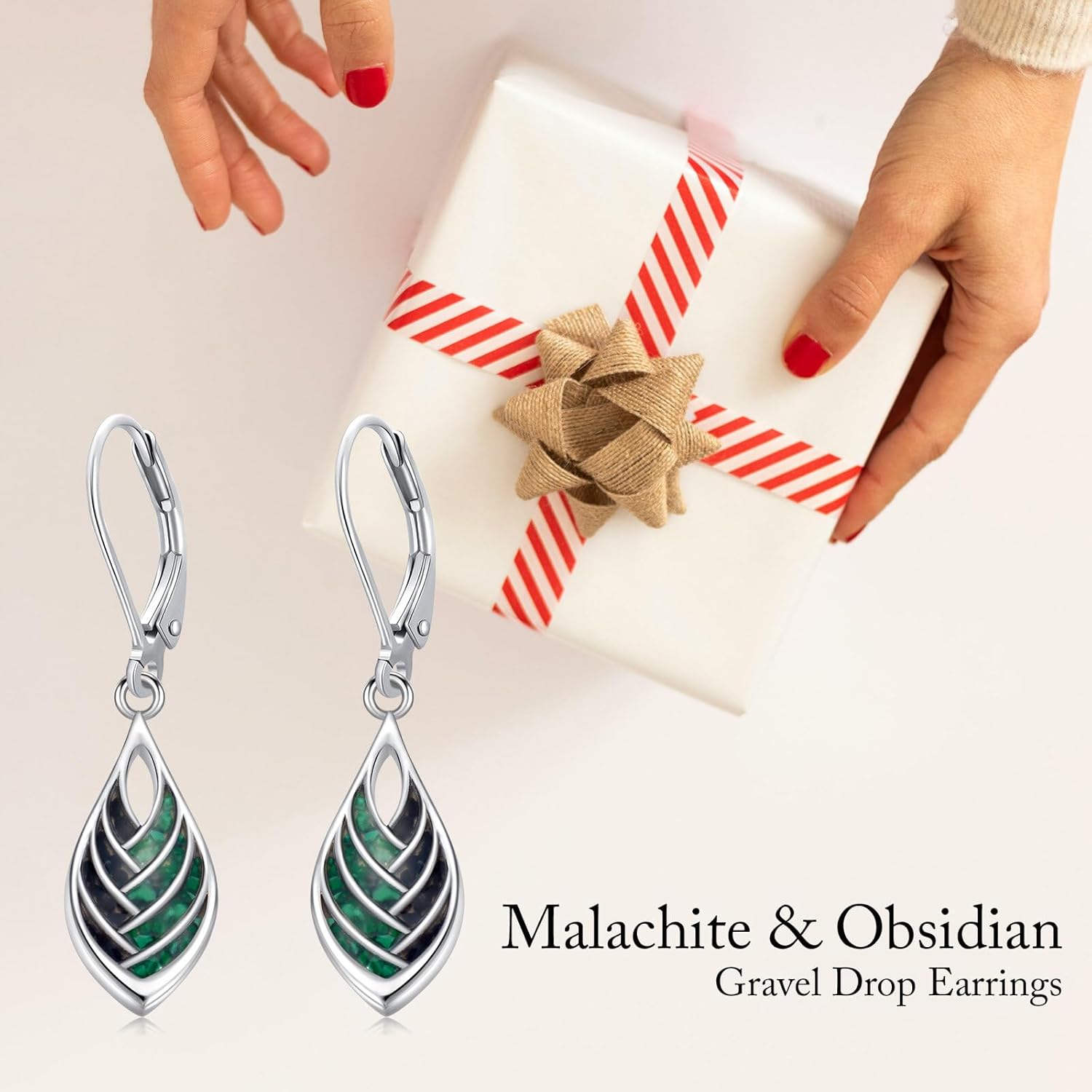 Teardrop Dangle Earrings for Women 925 Sterling Silver Turquoise Malachite Obsidian Chips Jewelry Gifts Wife Mother - Image 5