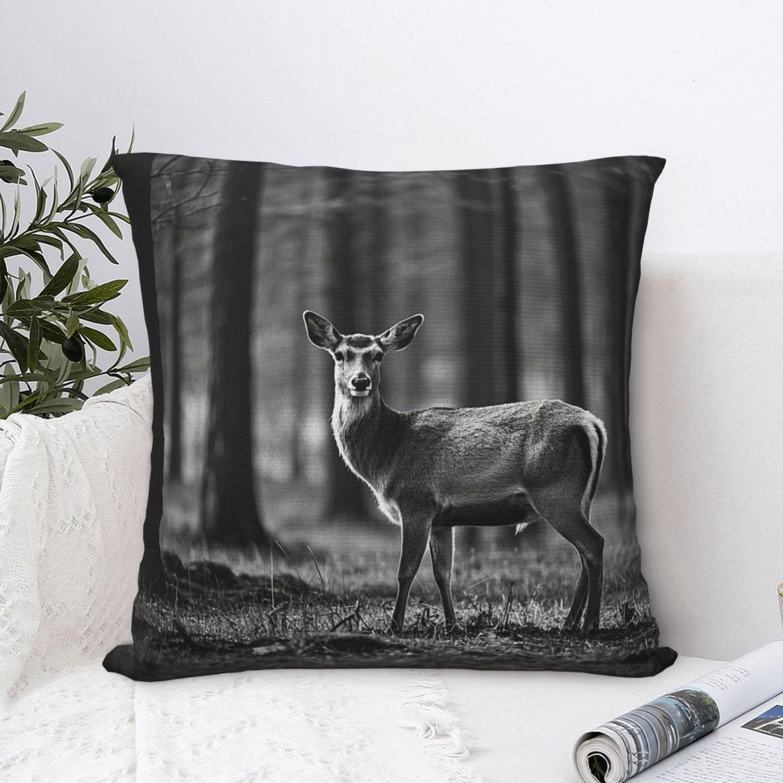 FodPand Luxury Velvet Throw Pillow Covers 20"x20" Super Soft Decorative Pillow Cases - Forest Deer Wildlife Pillowcases Modern Lumbar Cushion Cases for Couch Sofa Bed Pillow Shams