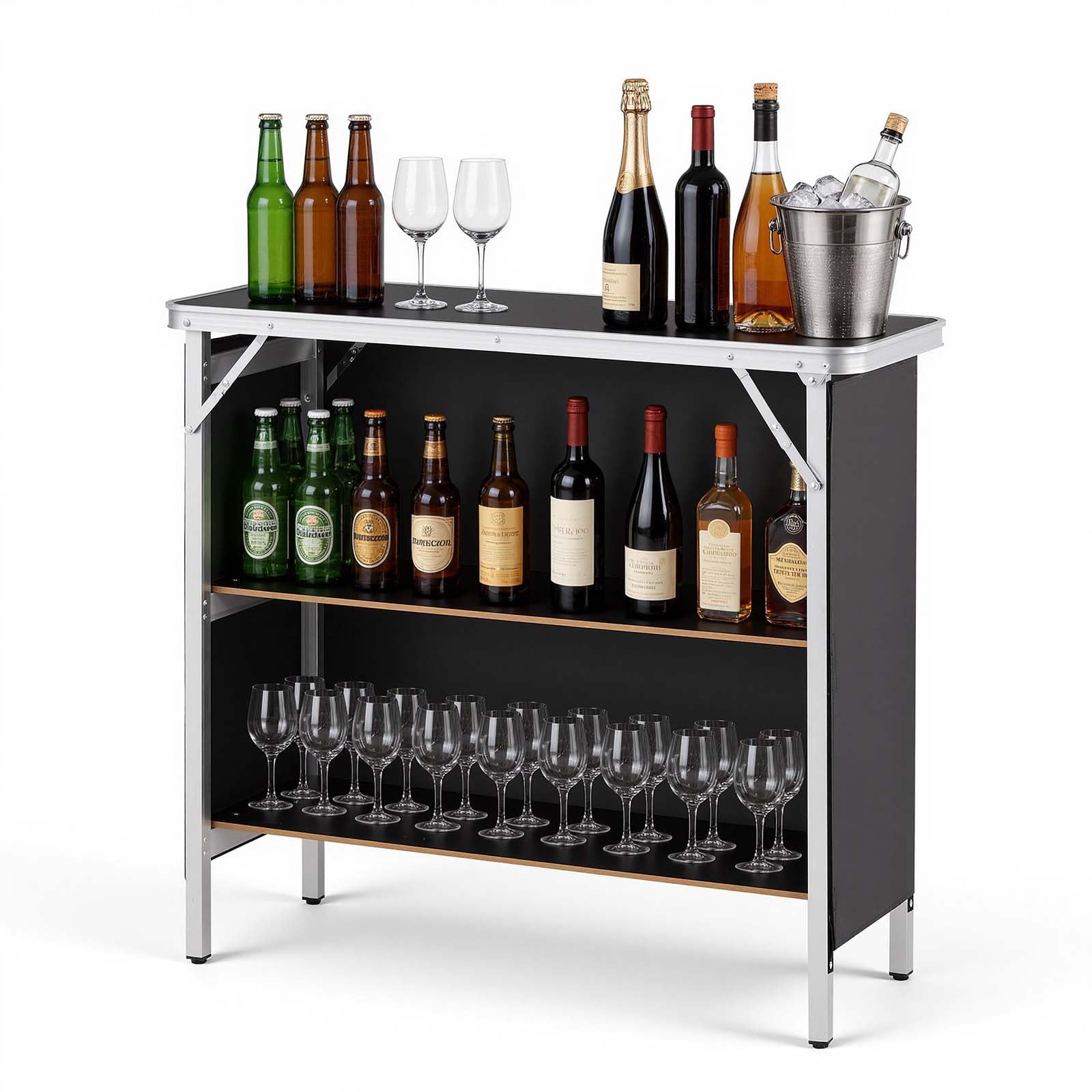 VEVOR Tavolo da Bar Pieghevole e Portatile, Bancone Smontabile 980 x 385 x 870 mm, con Borsa per Trasporto, Ripiano Portaoggetti e Tela Rimovibile, Postazione Bar per Mercatini Eventi Feste e Fiere