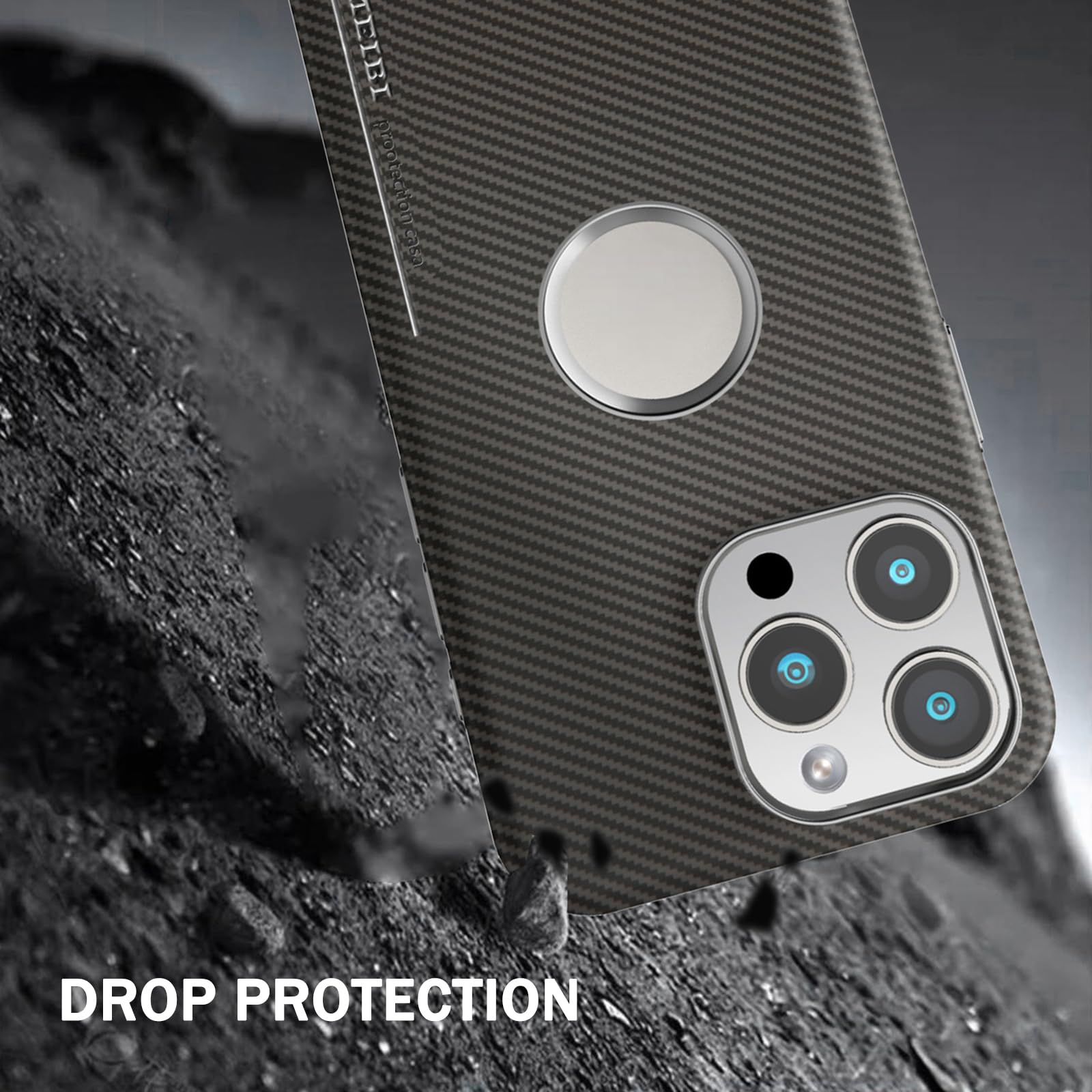 Magnetyczne skórzane etui na iPhone'a 16 Pro Max / 16 Pro/16 Plus/16, tekstura włókna węglowego, osłona zapobiegająca odciskom palców, design logo, smukłe, biznesowe etui ochronne, niebieskie