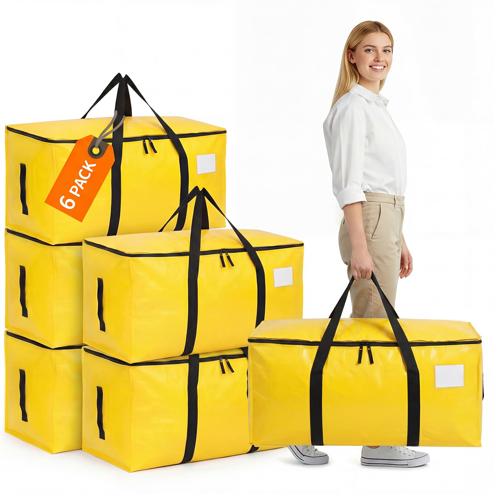 6 Pack Moving Bags and Storage Bags - 90L Heavy Duty Moving Boxes with Reinforced Bottom & Wrap-Around Handles, Tear-Resistant Reusable Storage Bins for Home, College Dorm Clothes Bedding Duvet Toys