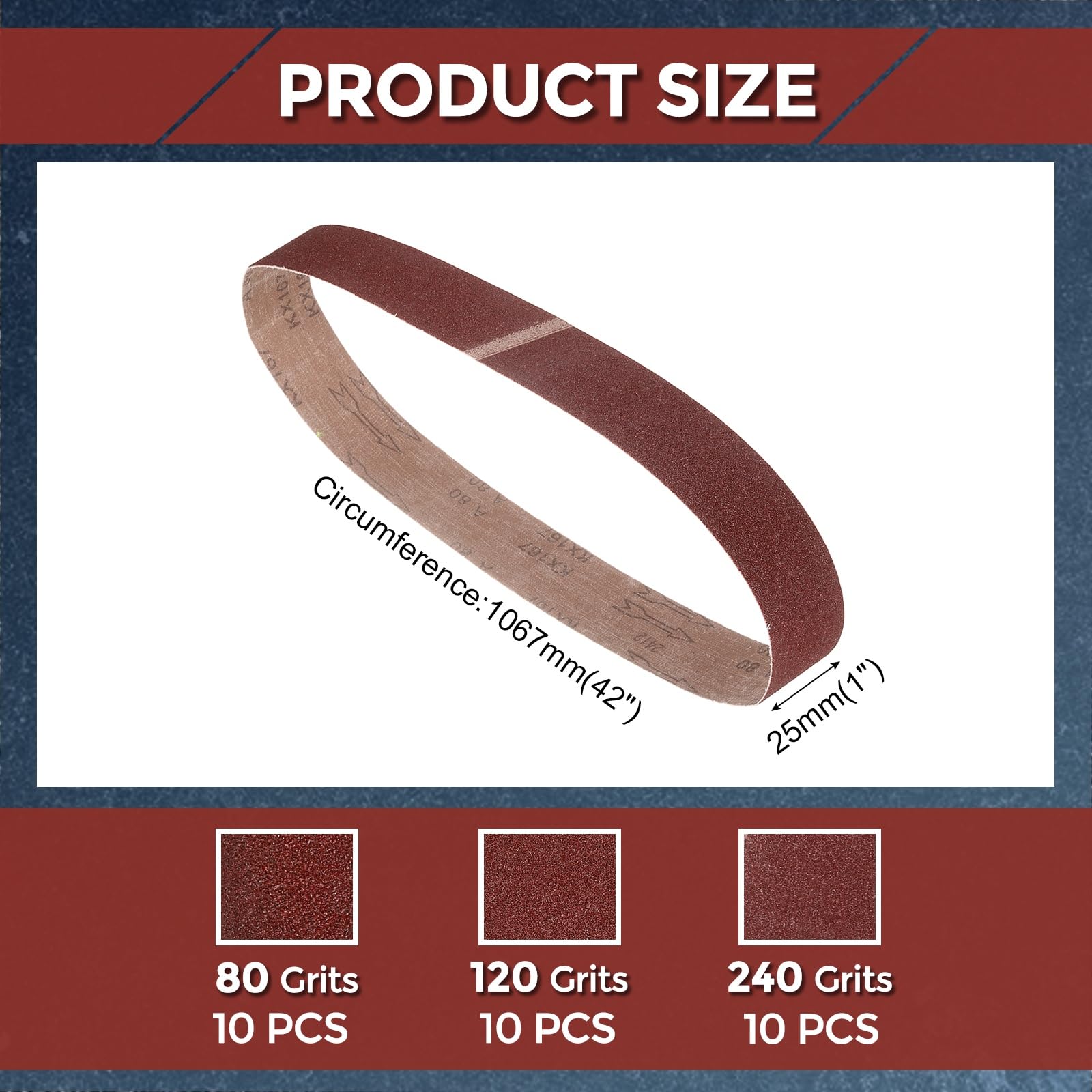 Kozelo 30Pcs Sanding Belts 25mm x 1067mm 80/120/400 Grit Aluminum Oxide Abrasive Sandpaper for Belt Sander Metal Grinding Wood Working Weld Rust Removal - Image 2