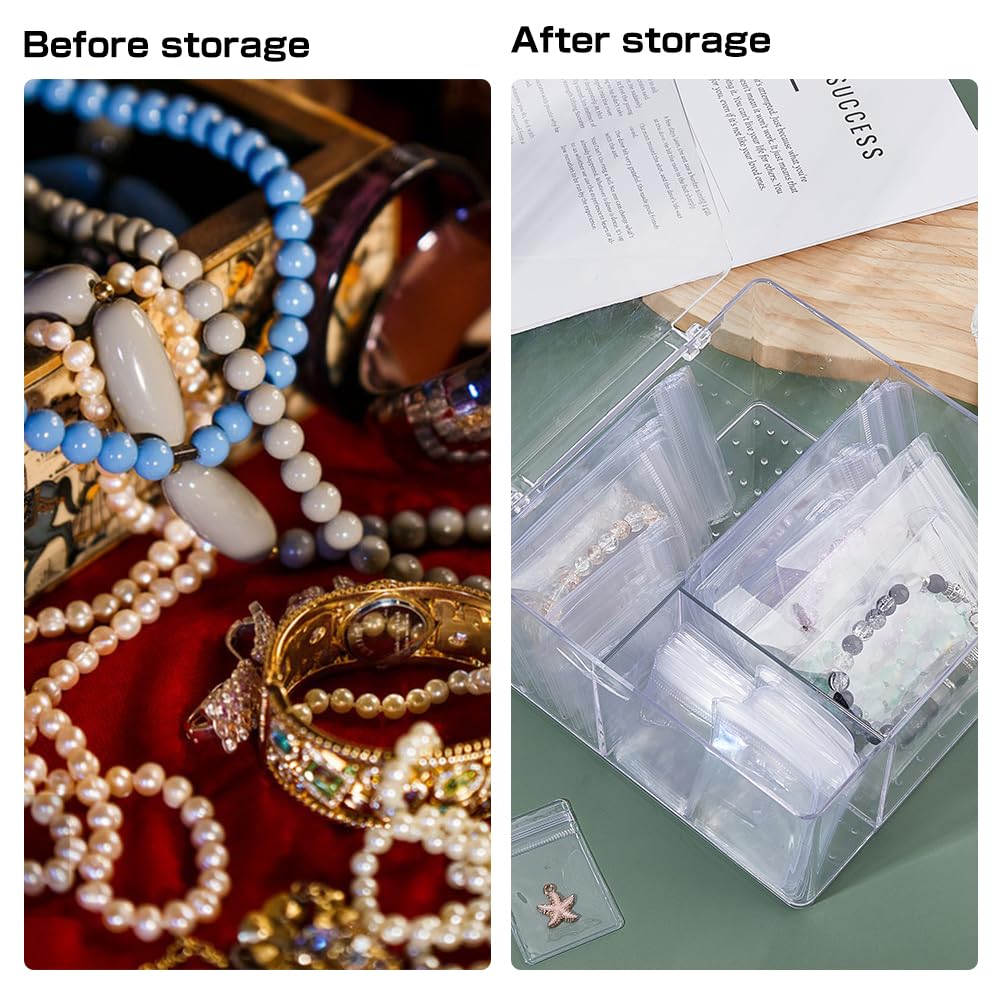 SUPERFINDINGS Schmuckschatulle Aus Acryl Mit 80 tragbaren Anlaufgeschützten Schmuckbeuteln Transparenter Schmuckaufbewahrungsschublade Organizer Etui Für Ohrringe Ringe Armbänder Halsketten