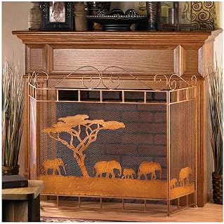 XIBANY Previous Fire Screen with Elephant Walki Design, Functional Light Brown Fireplace Screens for Hot Slow Combustion Stove Feito na China