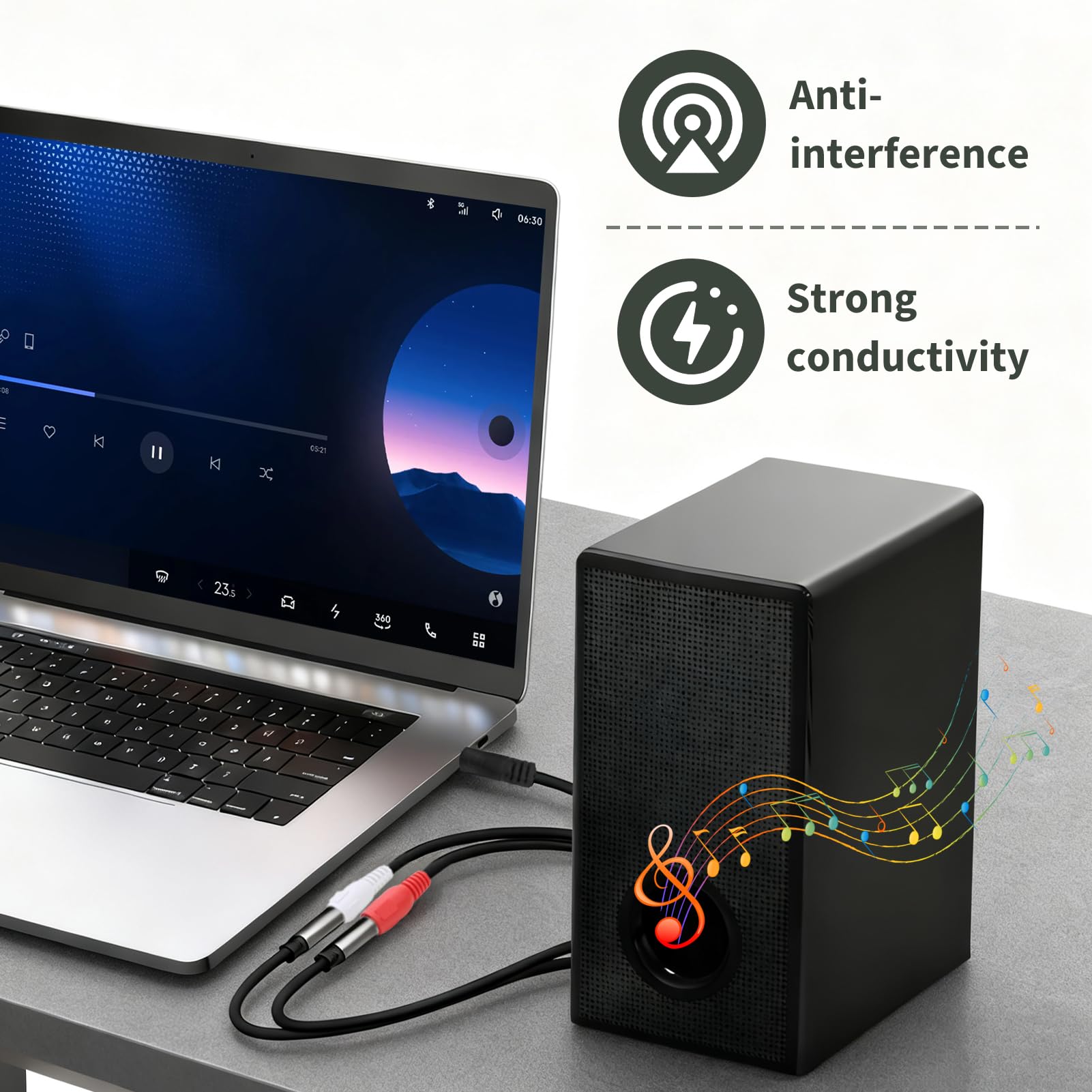 2 x adapter RCA Jack, męski kabel 3,5 mm RCA, adapter audio stereo, elastyczny kabel ze złotymi stykami, złącza metalowe, idealny do Hi-Fi, TV, smartfonów, systemów audio