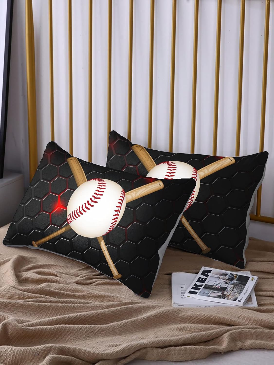 HOSIMA Baseball Fitted Sheet Set for Boys Teens Bedroom Decor,Boys Sports Cool Baseball Pattern Bedding Set,Twin Fitted Sheet Set with 2Pillowcases.