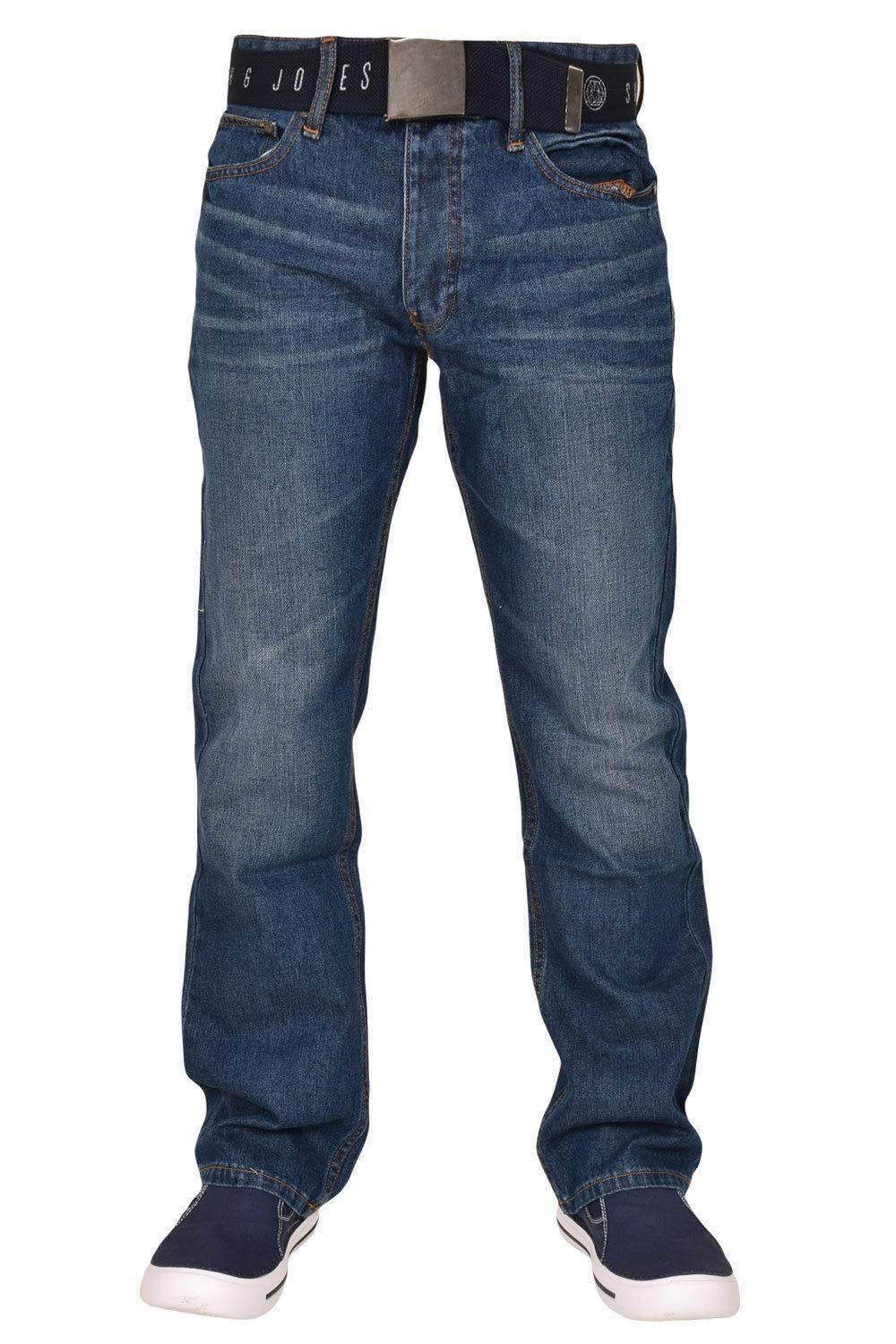 Smith & Jones Men's Wide Leg Bootcut Jeans w/Free Belt (28W x 32L, Midwash)