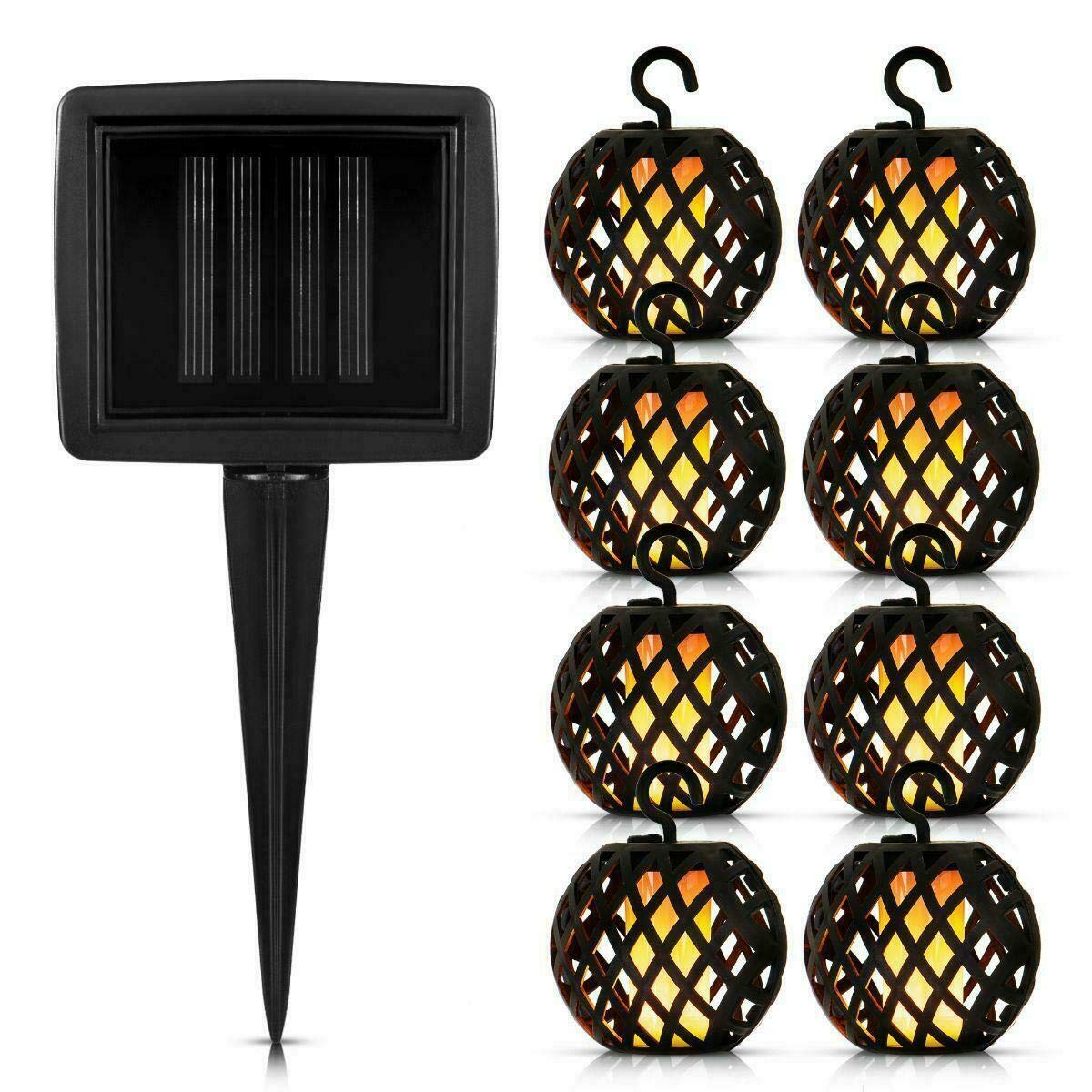 Greenfields Orange 8Pc Solar Ball Rattan Flame Effect Led String Hanging Lights – Ideal For Garden, Patio, Bbq Party, Gazebo, Fence Decorations Christmas Xmas Outdoor Lights Decoration