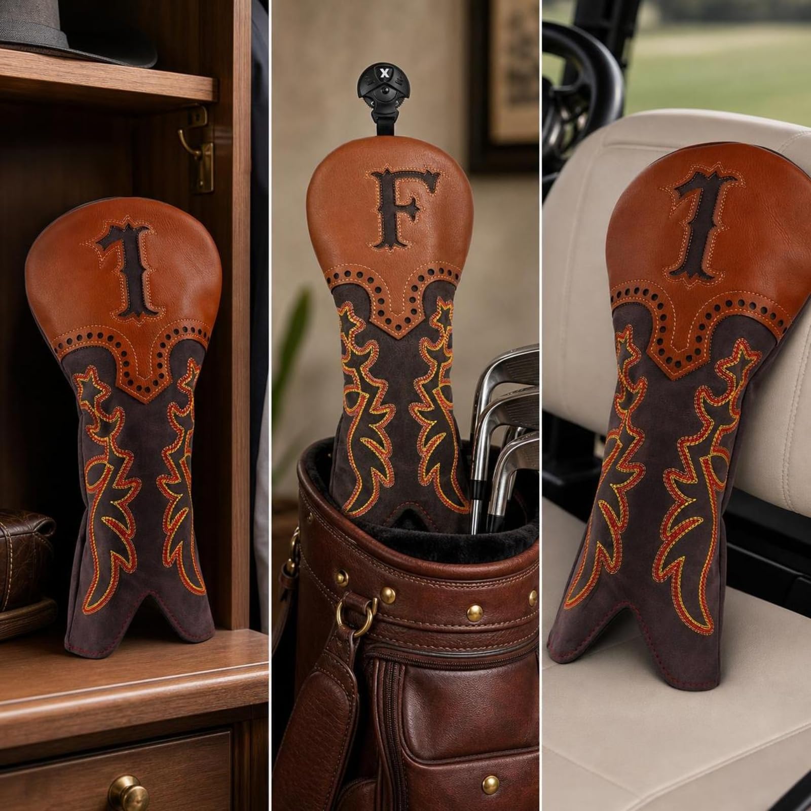 Funda para Palo de Golf Funda Cabeza Driver Protector Cubierta Accesorio de Golf de Cuero Redondeada Adecuada para Campo, Estilo Vaquero Occidental para Madera De Calle