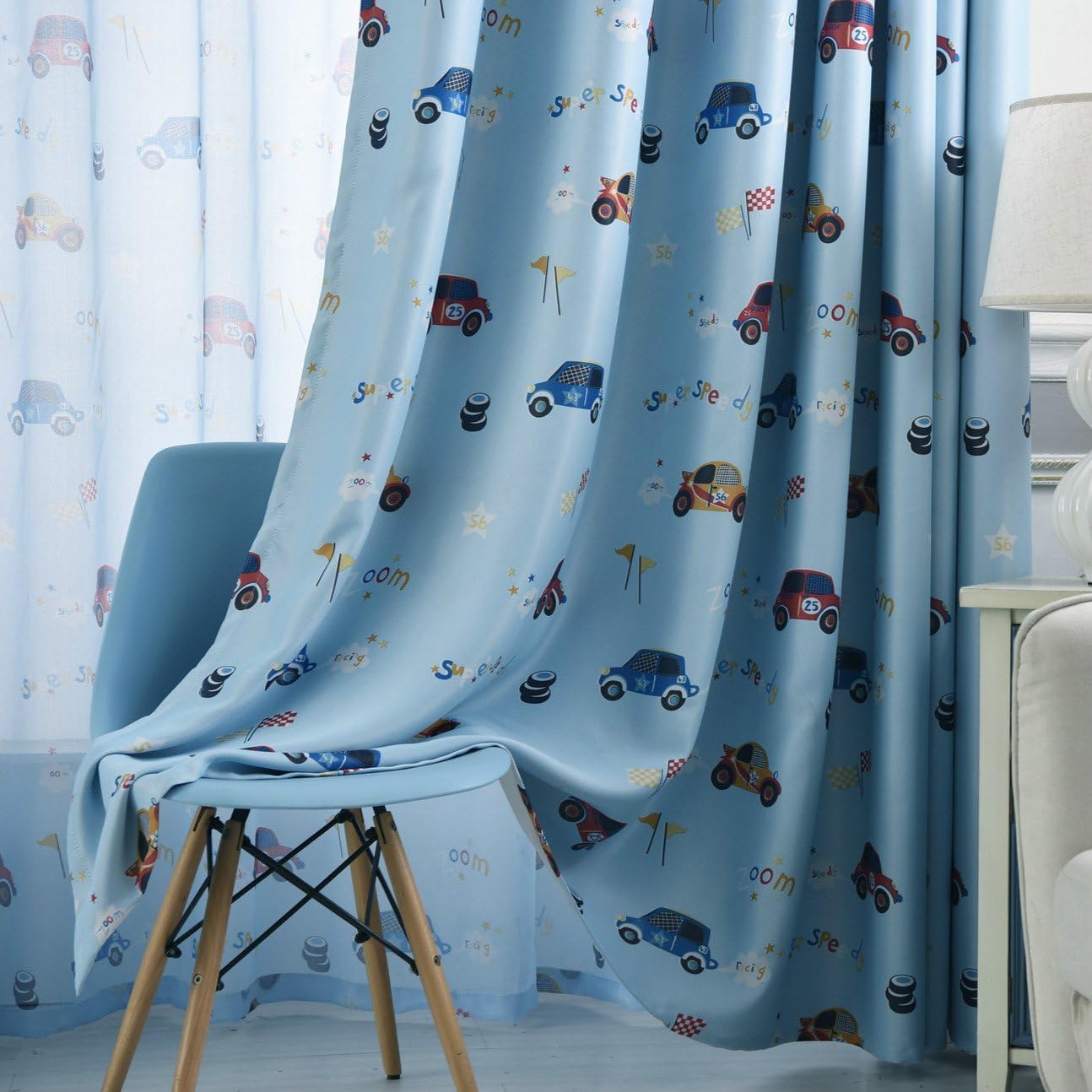 Amidoudou Set of 2 Curtains for Car Children's Room, Curtains for Children's Room Boy, Curtains for Small Windows (Blue, 230 x 140 cm)