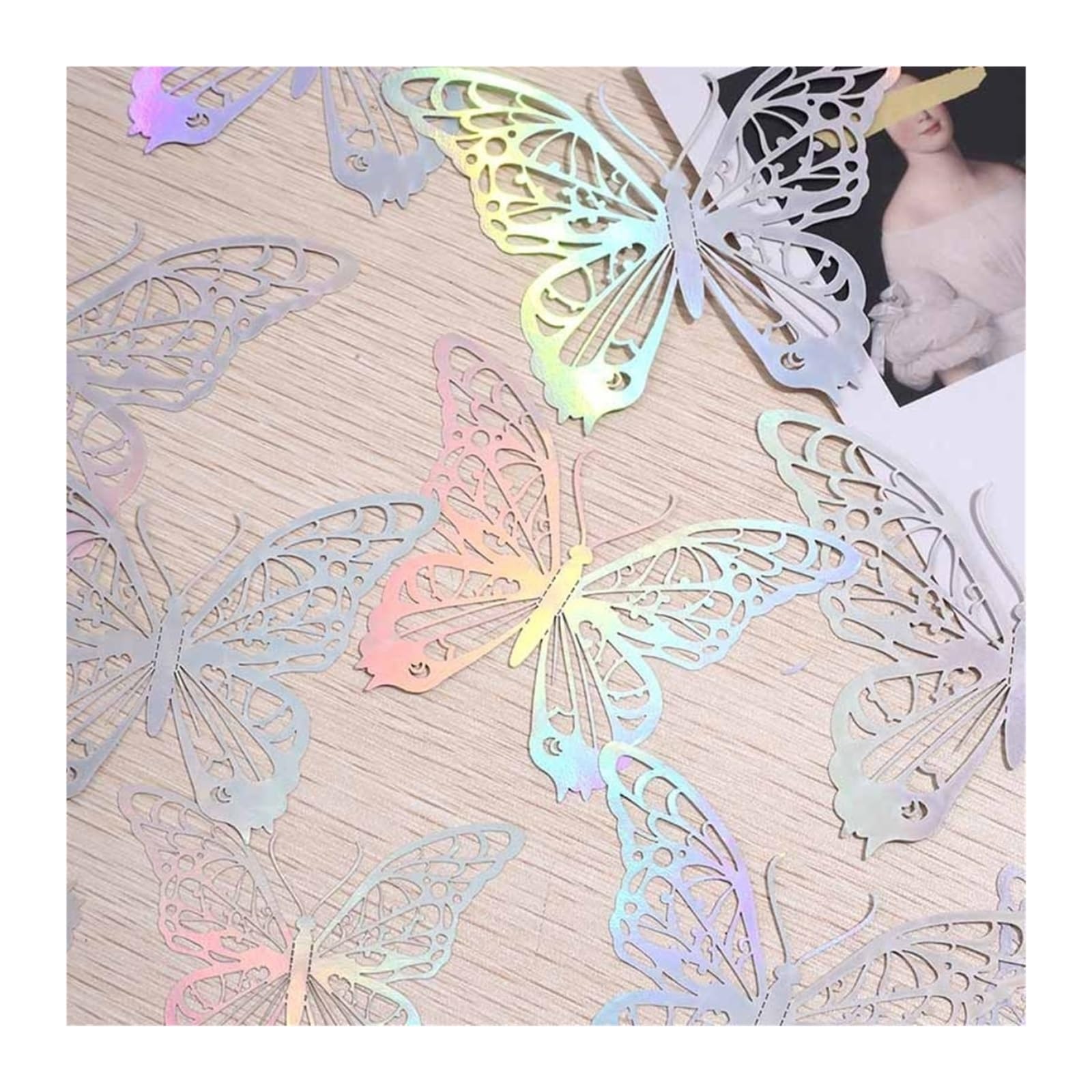 12pcs Colorful Hollow Butterfly Sticker DIY Paper 3D Wall Decor Exquisite Cartoon Simulation(Color02)