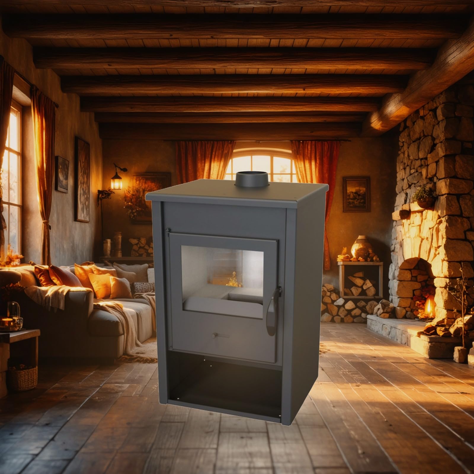 EIDER BIOMASA Estufa de Leña Minerva – 12,44 kW – Rendimiento 78% – hasta 240 m³ – Doble Combustión – Certificada CE