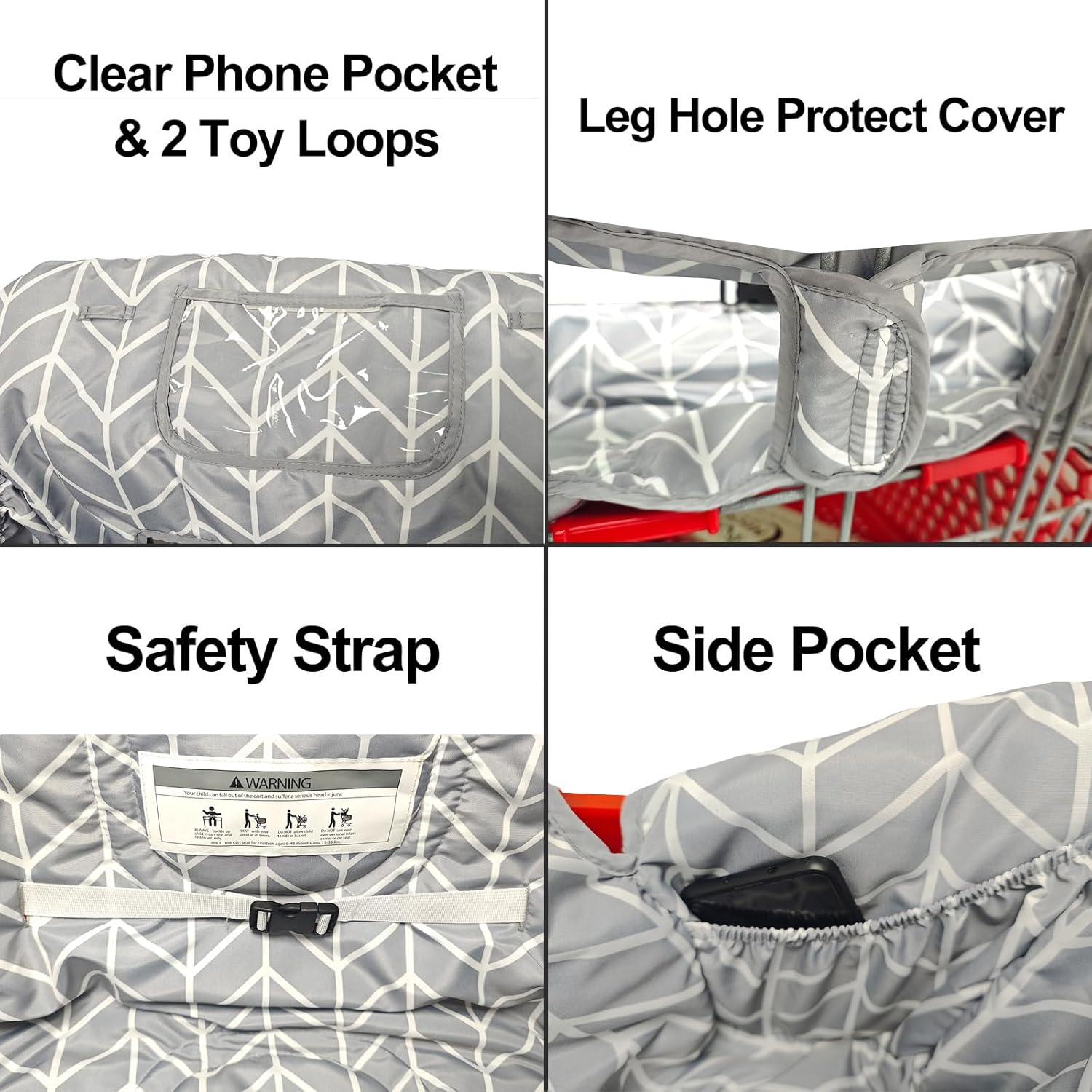 2-in-1 Shopping Cart and High Chair Cover for Baby, Padded Cover, Fold'n Roll Style, Portable with Carry Bag (Gray Arrow)