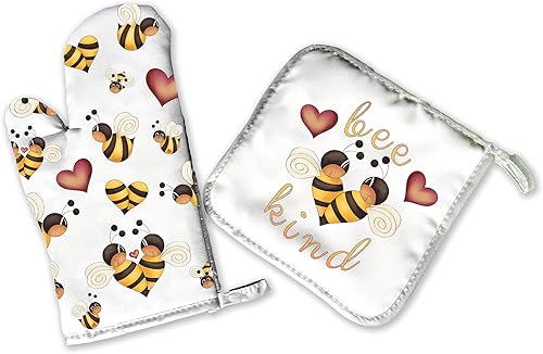 Juego de manoplas decorativas de cocina para horno, soporte para ollas y ollas  Be Kind Bees Amarillo Verde Primavera Verano Otoño  Decoración