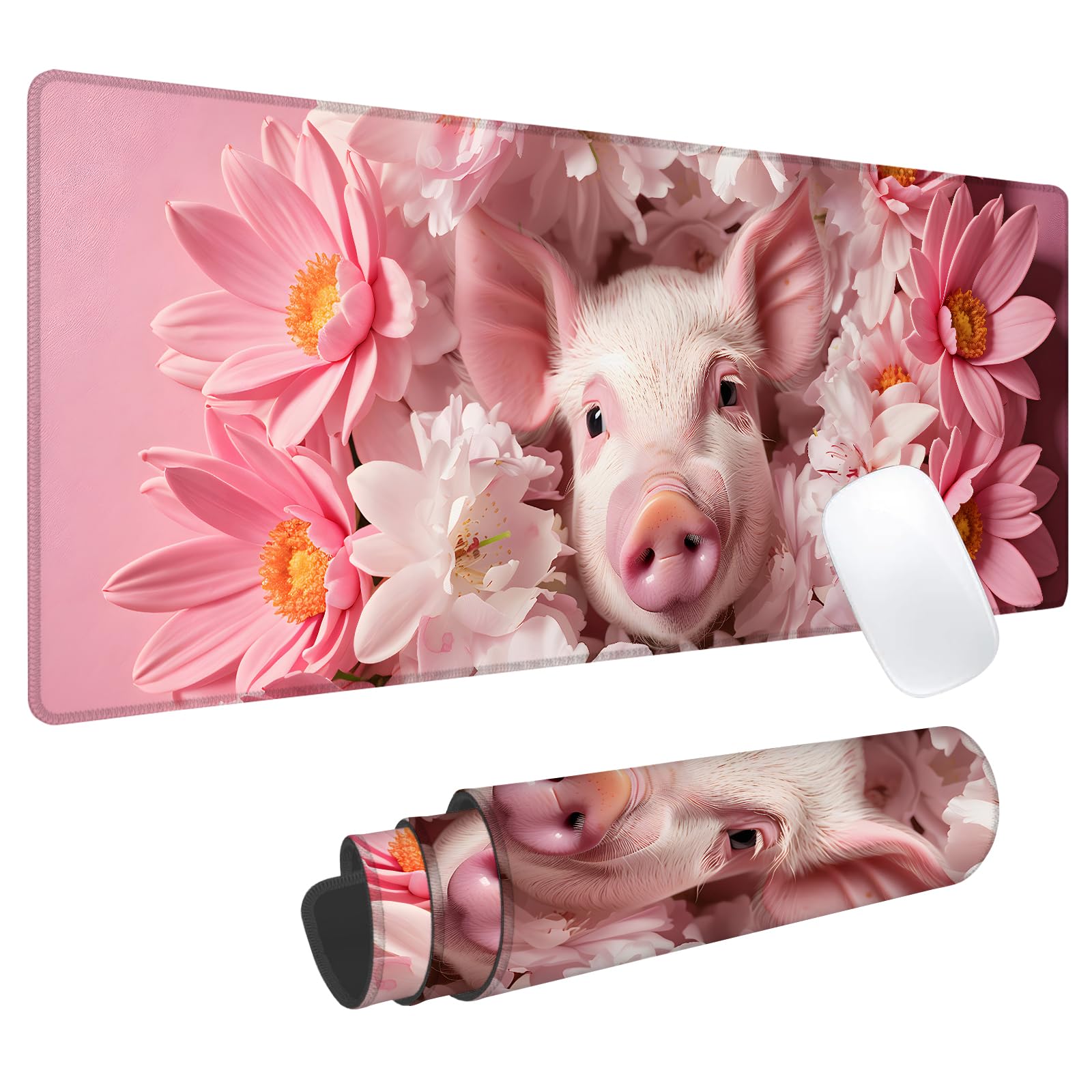 Pig Gaming Mouse Pad, Office Desk Mat, Anti-Slip Rubber Base Cool Aesthetic Mouse Pads for Computer Laptop Keyboard School Home Desktop Gamer Home Accessories Decor 31.5" x 11.8"