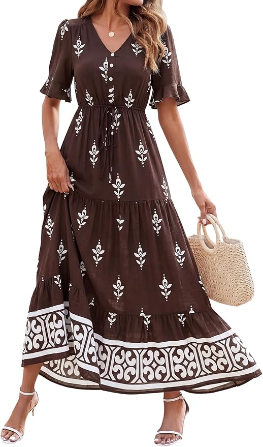 BTFBM Womens Summer Dresses 2026 Spring Casual Short Sleeve v Neck ...