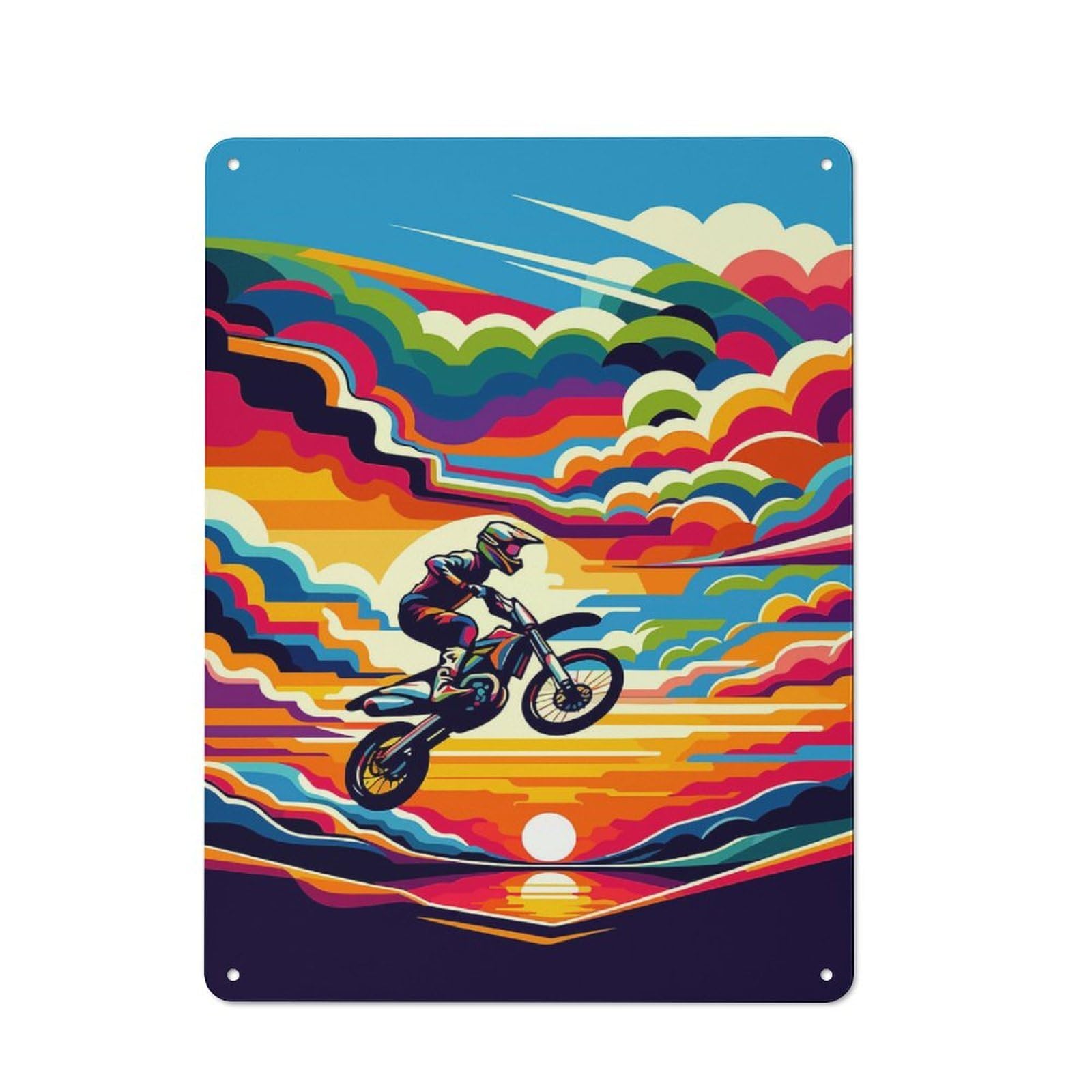 Junmoney Motocross Sunset Wpap Retro Metal Sign 40X30cm For Hobby Room Or Studio, Autumn Wall Decor For Creative Interior Collectors
